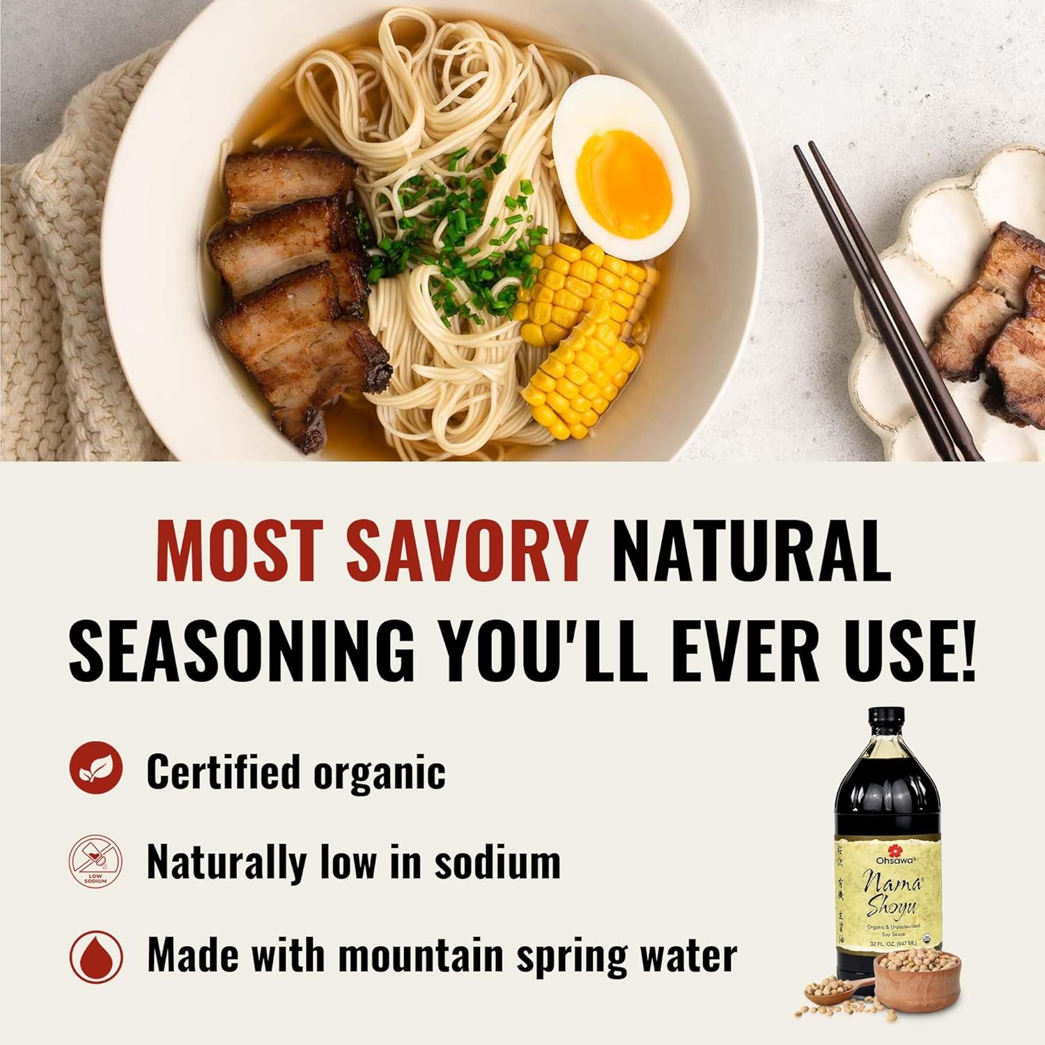 Ohsawa Nama Shoyu, Organic and Aged in 150 Year Cedar Kegs for Extra Flavor - Japanese Soy-Free Sauce, Low - Sodium, Non-GMO, Vegan, Kosher - 32 oz