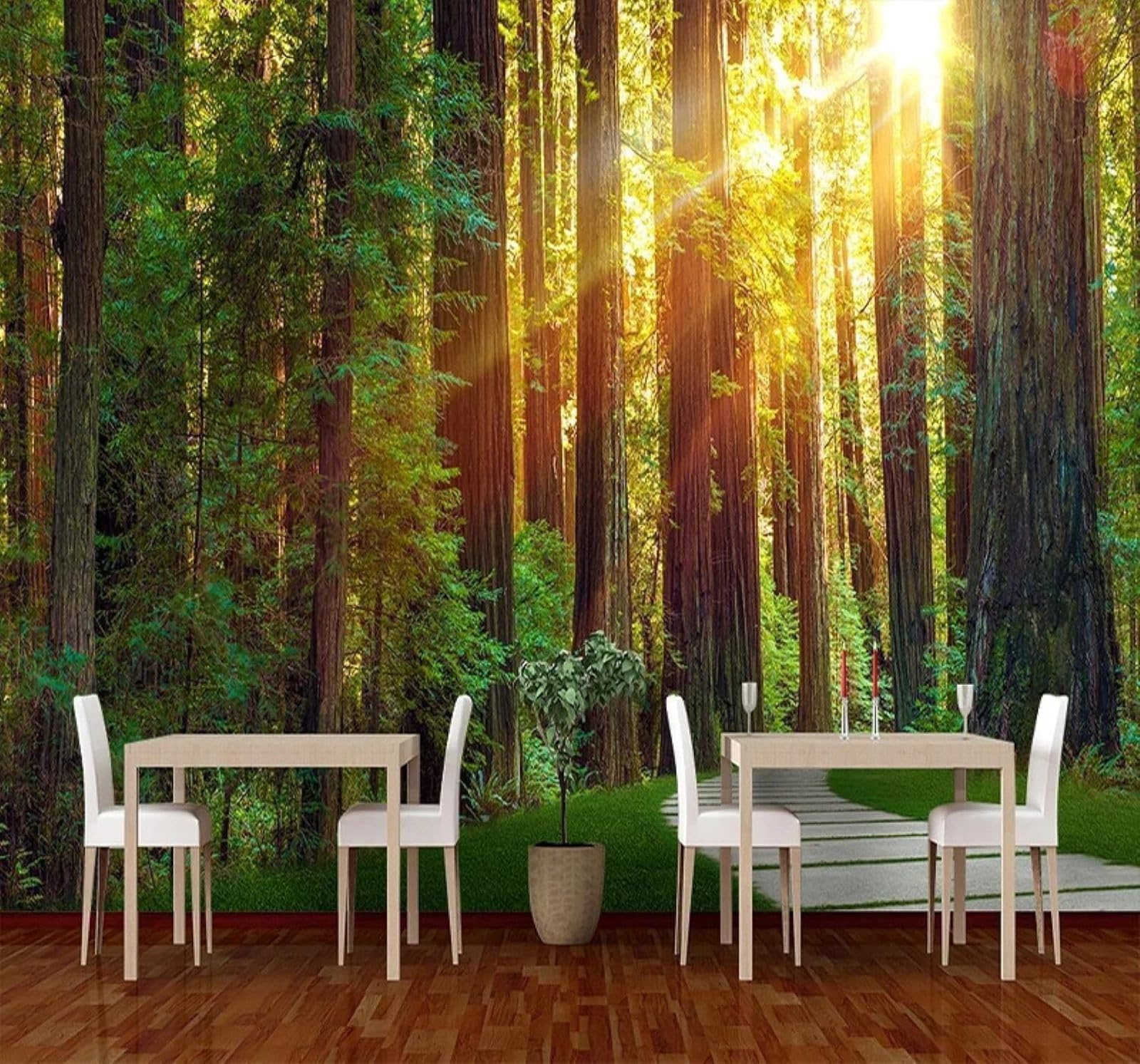 Xlming 430Cm×300Cm(B×H) Sunlight Fresh Green Forest Path 3D Wallpaper Luxury Silk Study Dining Feature Sofa Grey Bedroom Living Room Tv Decorative Wall-430Cm×300Cm
