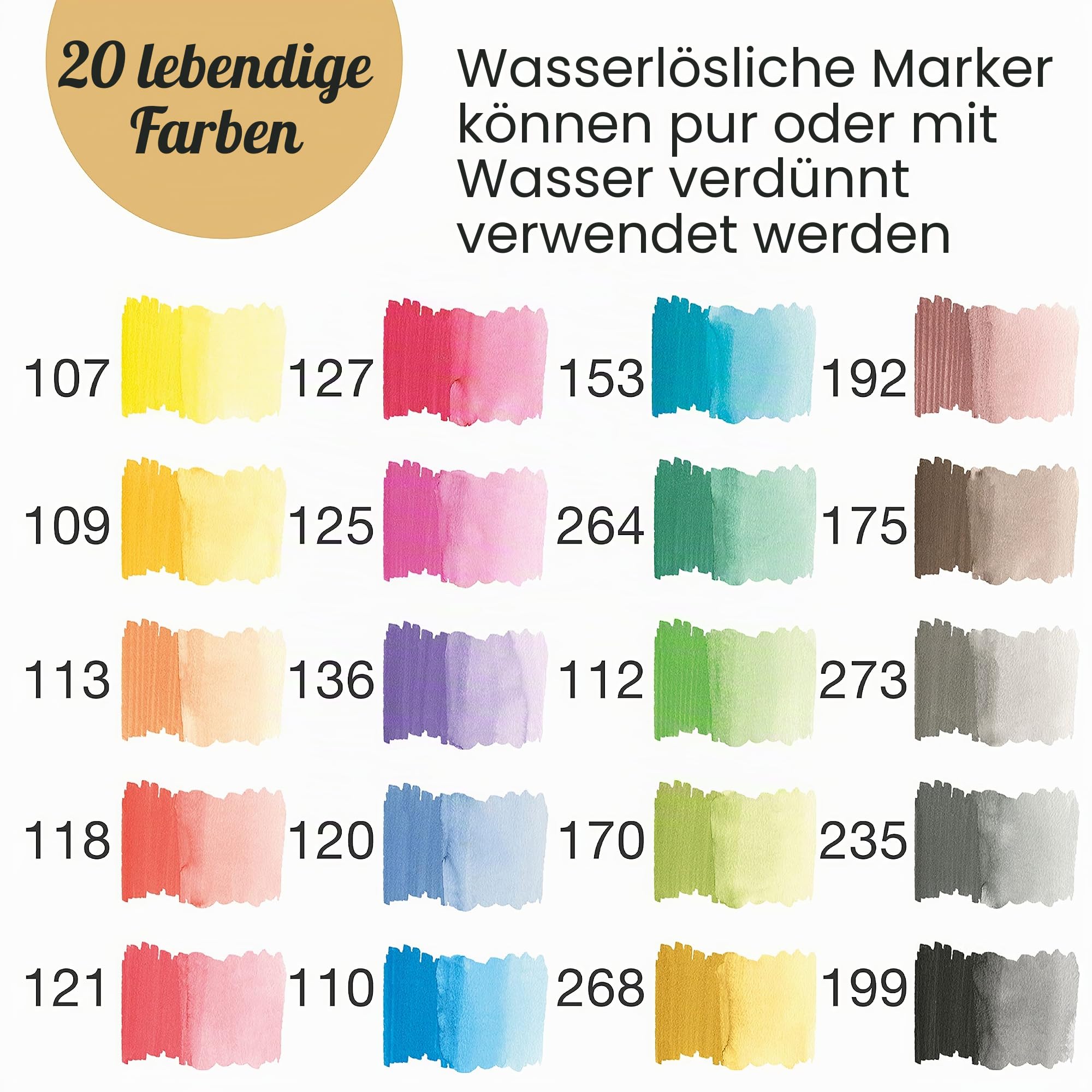 Faber-Castell 160320 Aquarellmarker Albrecht Dürer mit Doppelspitze für flächigen und präzisen Farbauftrag, 20er Etui, bunt & 185105 - Art & Graphic Wassertankpinsel, 1 Stück, medium brush
