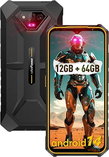 Ulefone Armor X13 - Teléfono inteligente resistente, cámara de visión nocturna de 50 MP+24 MP, octa-core 12 GB RAM 64 GB ROM, pantalla de 6.52
