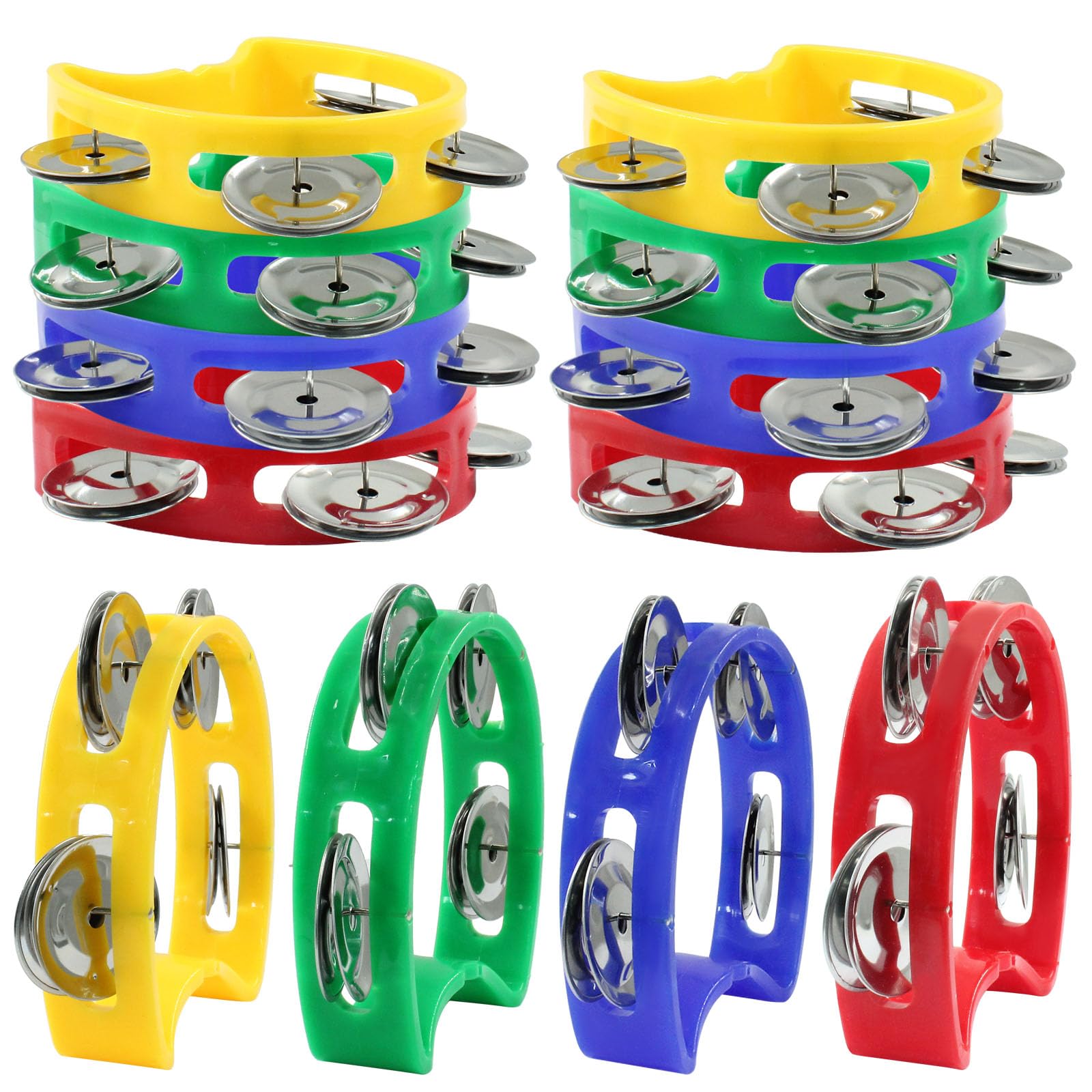 12 Pcs Plastic Percussion Tambourine, 4 Colors