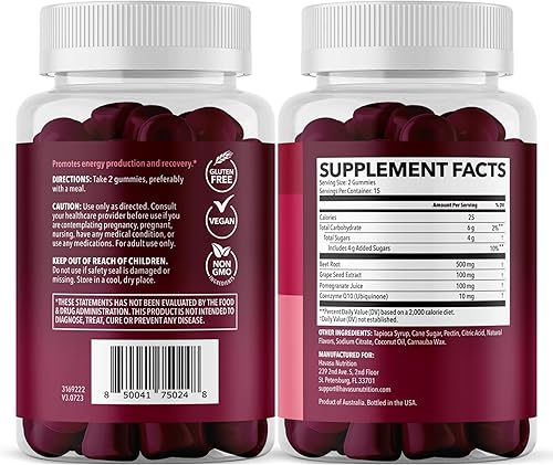 Miniatura 9 de Gomitas de raíz de remolacha con COQ10 y granada, suplemento de óxido nítrico para hombres y mujeres, remolacha para resistencia, rendimiento,