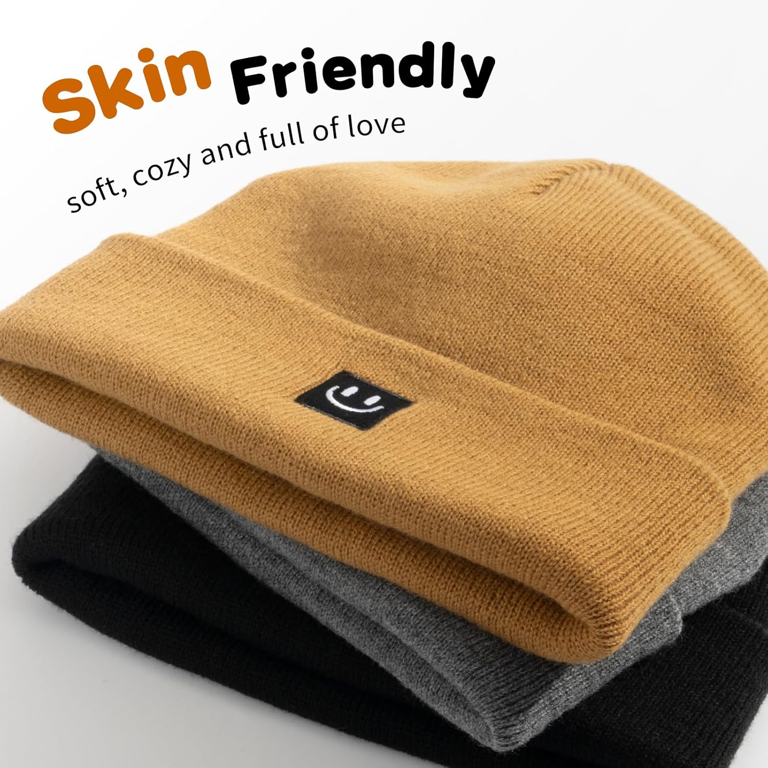 3 Packs Baby Beanie Cute Toddler Beanies Kids Winter Hat Boys Girls Warm Knit Hats Infant Beanie for 0-8 Years 0-6 Months Camel+gray+black image 4 of 7 B0F7XBMQWT