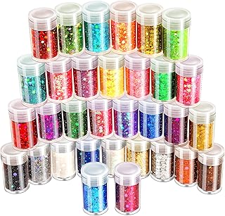 LEOBRO Holographic Chunky Glitter, 32 Color Glitter Craft Glitter for Resin Art, Christmas Glitter for Nail Body, Epoxy Resin Glitter Sequin Flake Sparkle for DIY Tumbler Cards Jewelry Making