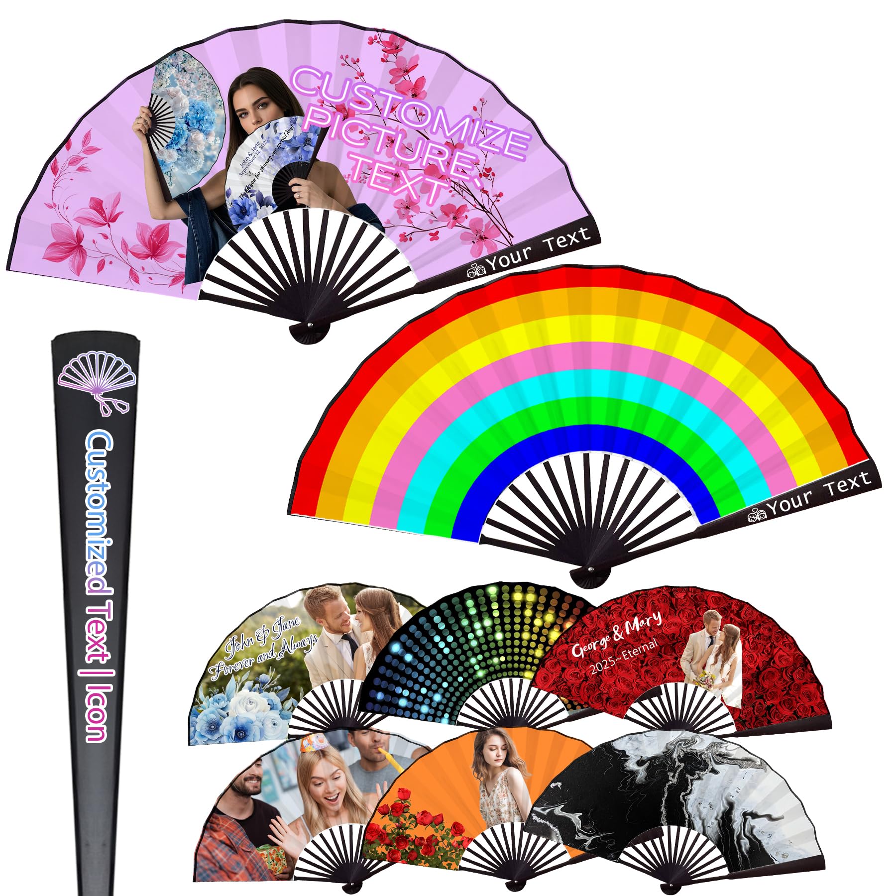 Custom Line Dance Popping Fan with Photos & Text - Personalized Decorative Folding Hand Fan for Dance Parties, Weddings, Clubs & Trail Rides | Portable Clack Fans for Women with Logo Engraving (30)