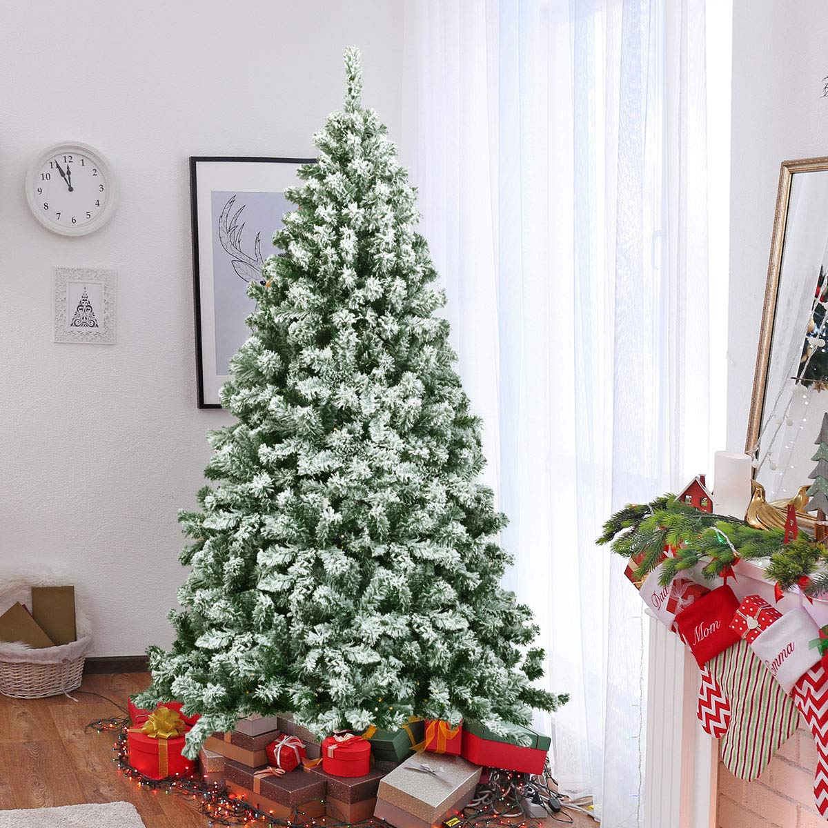 COSTWAY Árbol de Navidad Artificial 180 cm, Arbol de Navidad Nevado con Nieve, Agujas de PVC de 928 Ramas, Arvore de Natal con Soporte de Metal para Hogar Oficina Fiesta