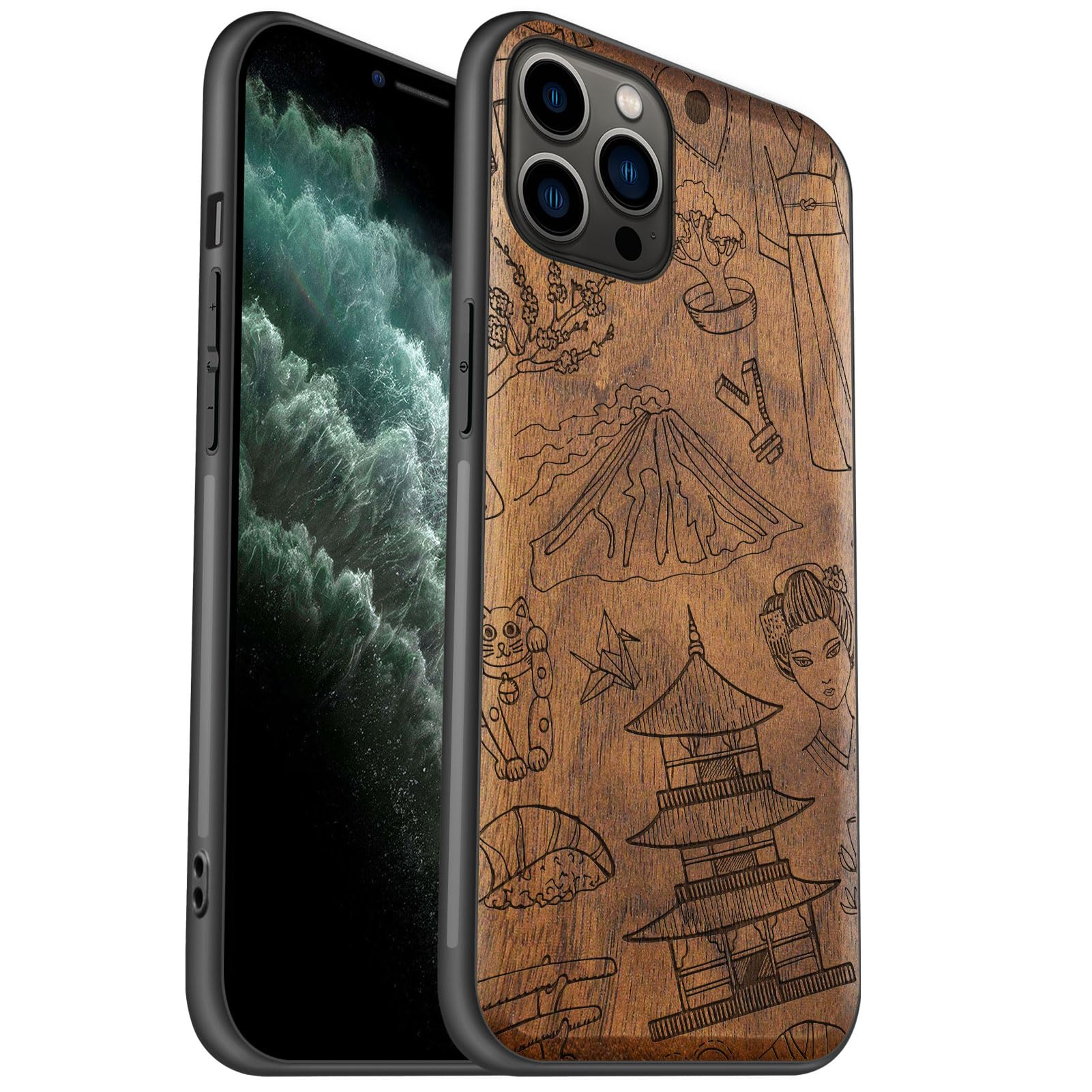 Amazon.co.jp: Carveit 対応 iPhone 11 promax ケース 木製, [無垢材+