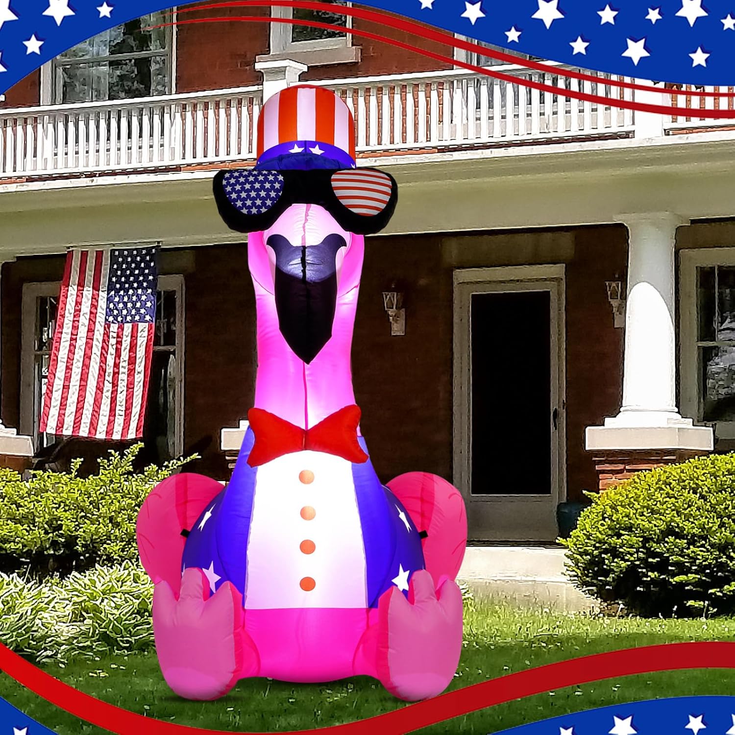Leyndo 5 ft 4th of July Inflatables Outdoor Decorations Flamingo Patriotic Inflatables Independence Day Blow up with Built-in LEDs Lights for Yard Garden Lawn Memorial Holiday Party Decor