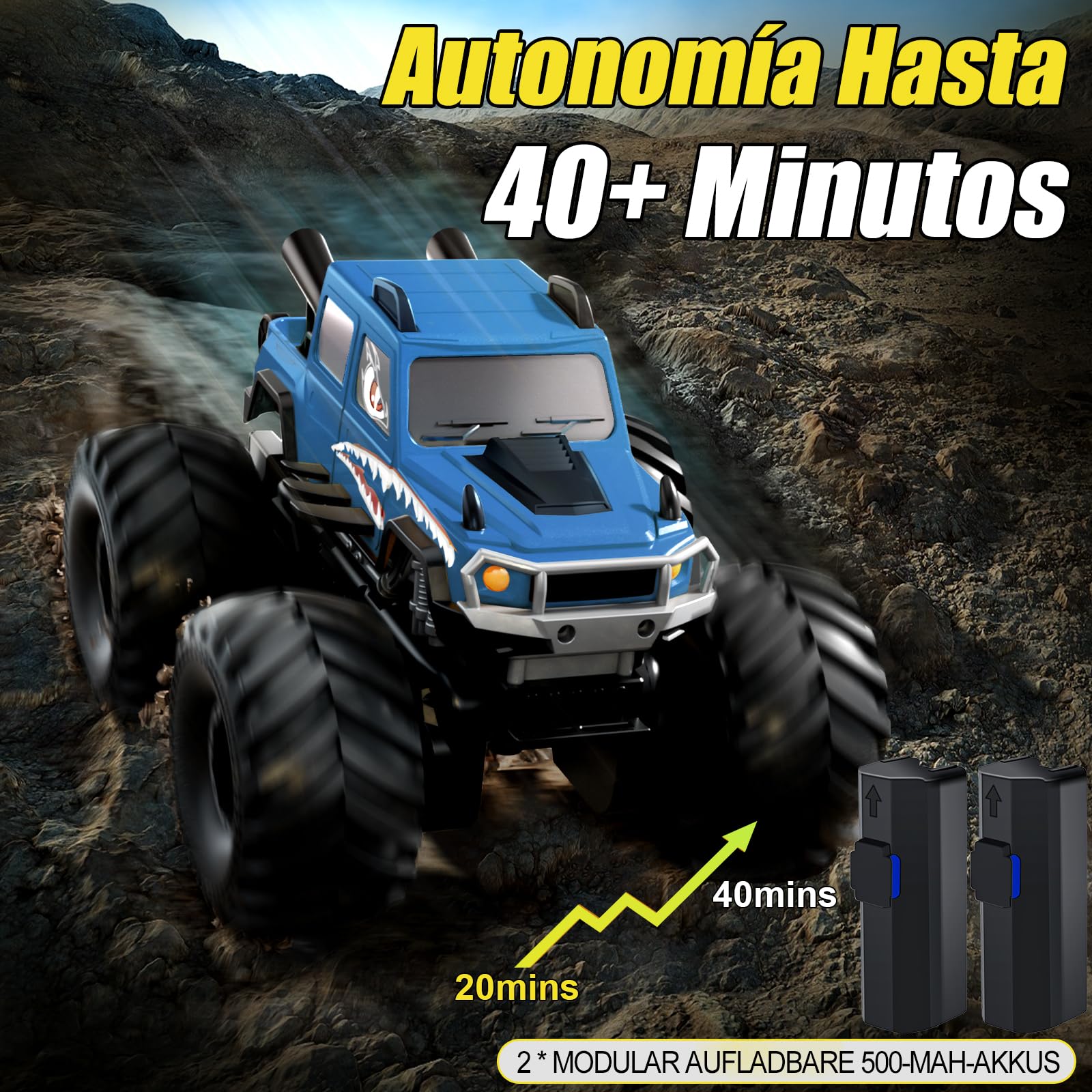 Monster Truck, Coche Teledirigido Anfibio para Niños 6-12 Años - Azul | Todo Terreno RC 4x4 con Sensor de Gestos,Carro Criança Juego Exterior para Jardín/Arena/Agua Regalo Cumpleaños para Niño Niña