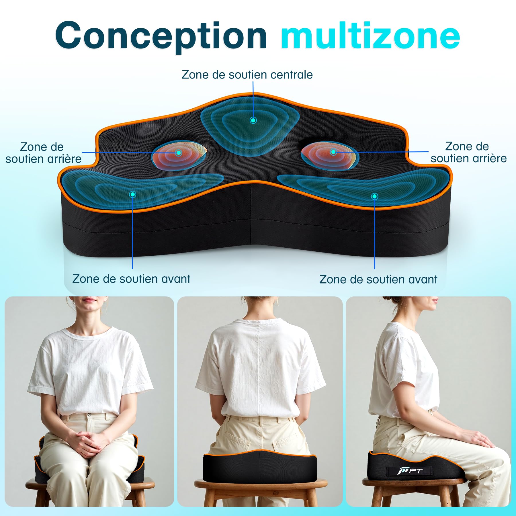 POOTACK Coussin Assise - Coussin Chaise Bureau et Coussins Voiture Conducteur en Mousse Mémoire, Housse Respirante pour Siège Auto, Chaises de Bureau et Maison