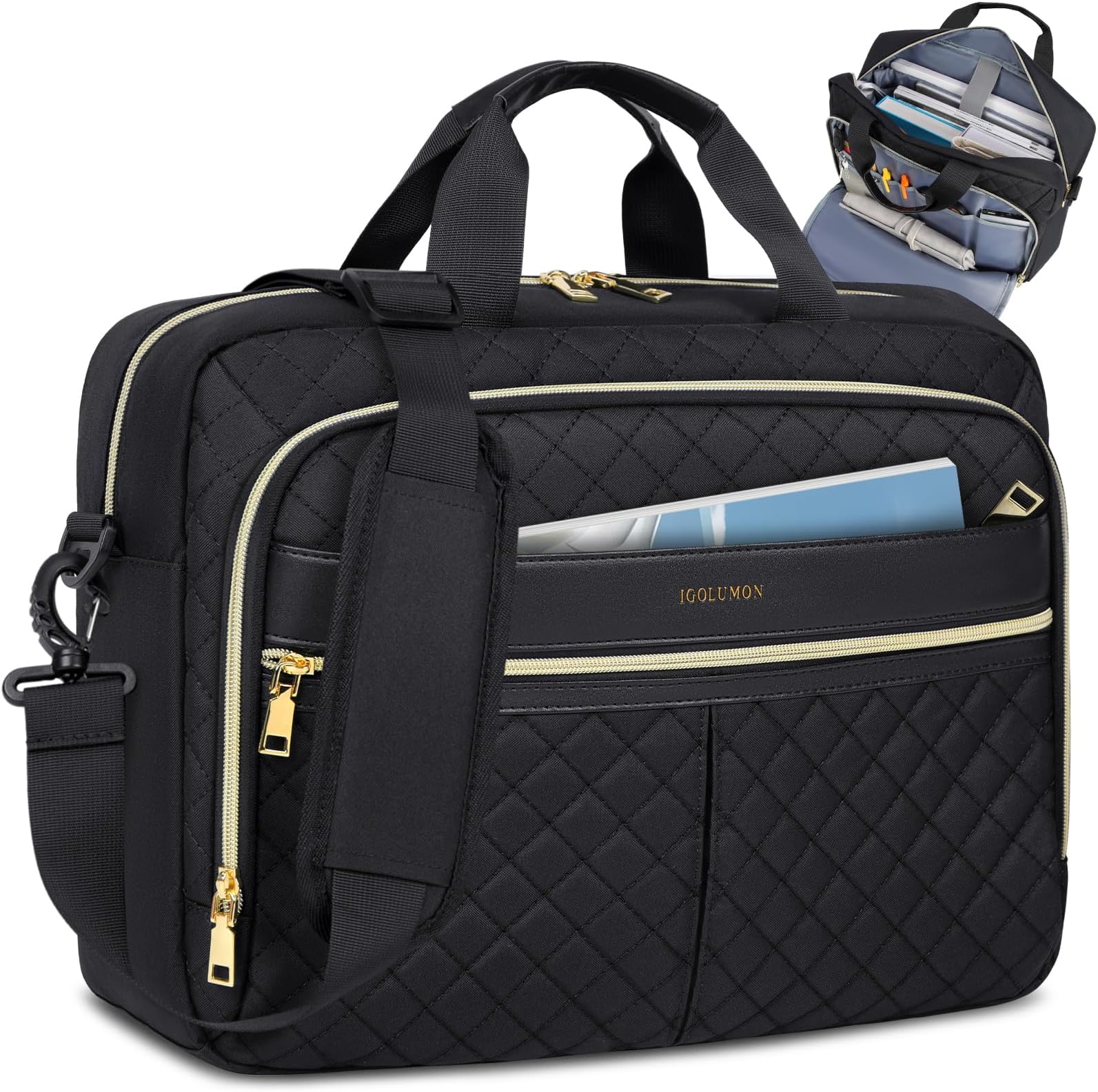 IGOLUMON Laptop Bag 15.6 Inch Laptop Briefcase for Women Men Waterproof Shoulder Computer Messenger Bag Business Office Work