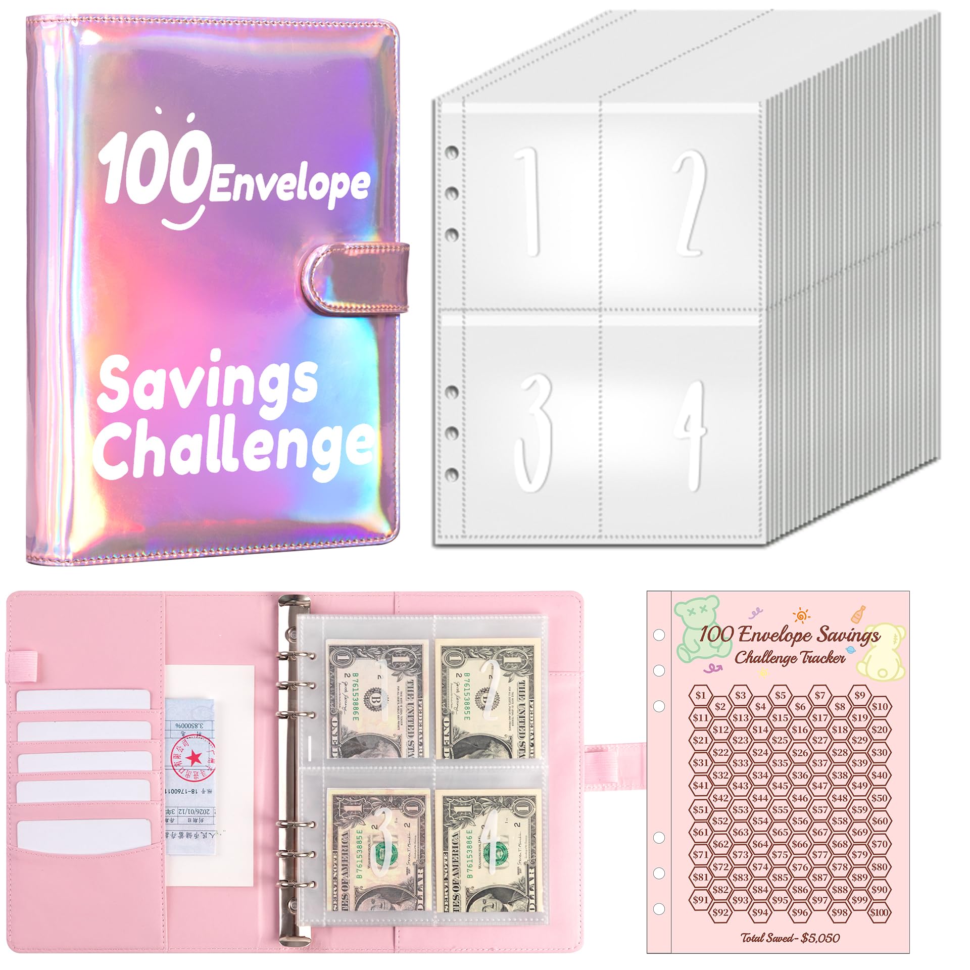 即購入OK★ボックス付き★100days savings challenge Amazon.com : 100 Envelopes Money Saving Challenge Pink