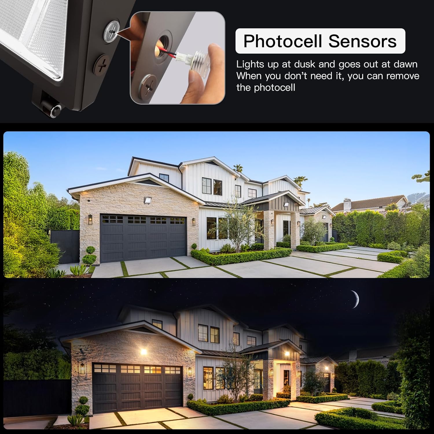 JTT LED Wall Pack Lights Outdoor with Dusk to Dawn Photocell, Selectable 75W/60W/45W, 9750LM/7800LM/5850LM, 6000K/5000K/4000K,Waterproof Flood Security Wall Pack Lighting for Garage Yard Parking Lot