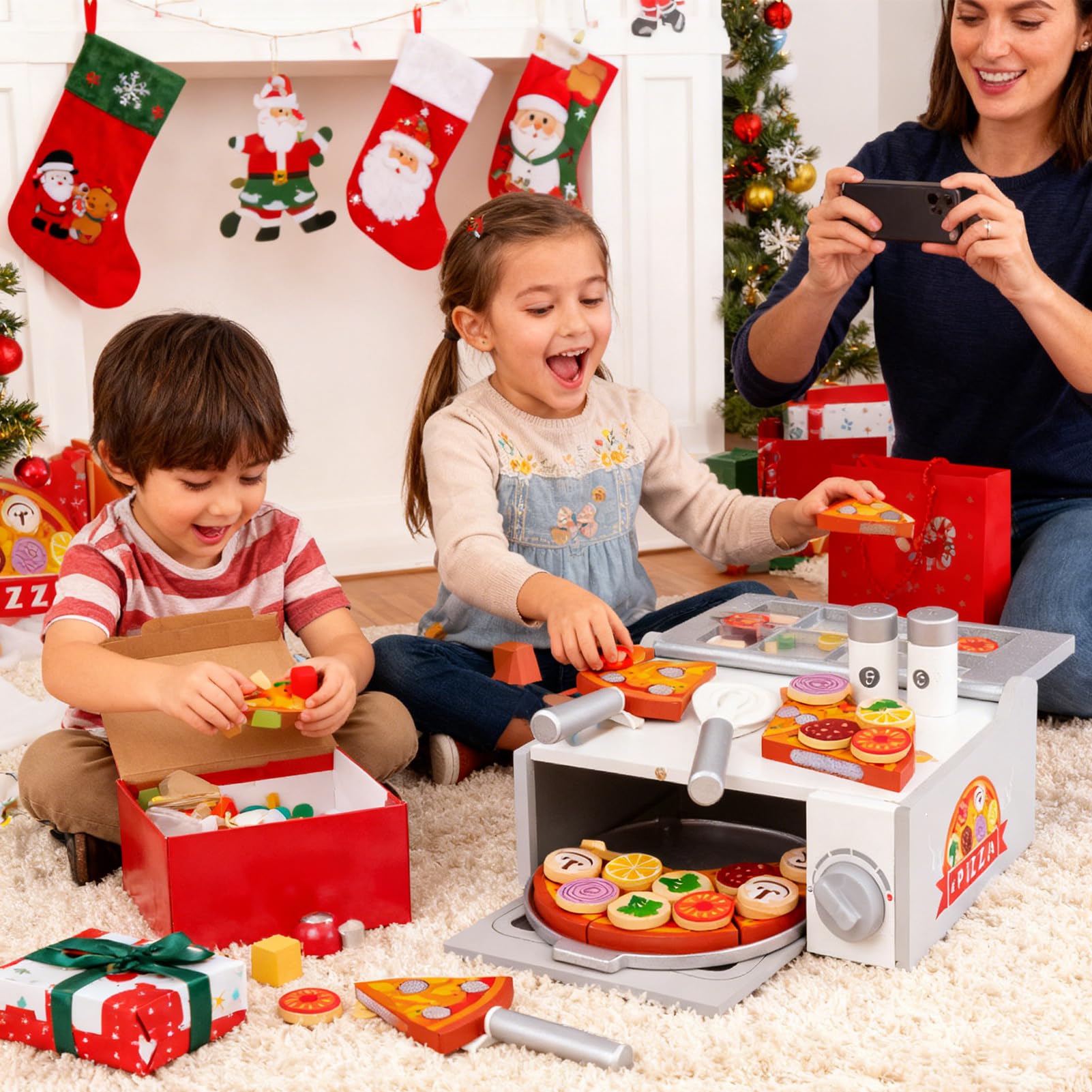 Set di Giocattoli Pizza in Legno per Bambini Attività Educativa di | Alimenti Finti per Cucina dei Bambini Per Bambini e Bambine 3 Anni Ideale per Feste di