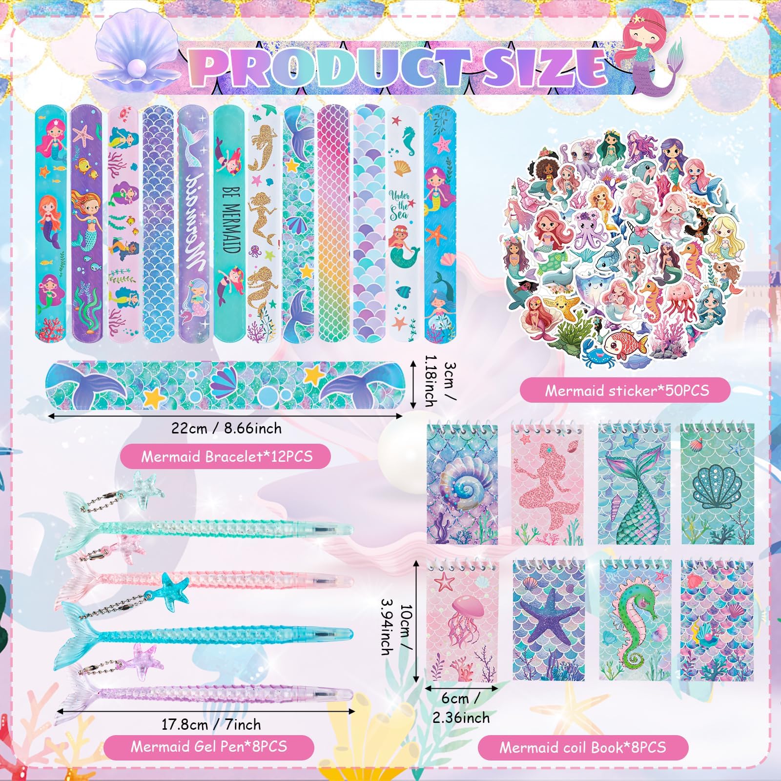 78 pezzi regalo per feste a forma di sirena, festa a forma di sirena, regalo di compleanno per bambini, con braccialetti, penna neutra a spirale