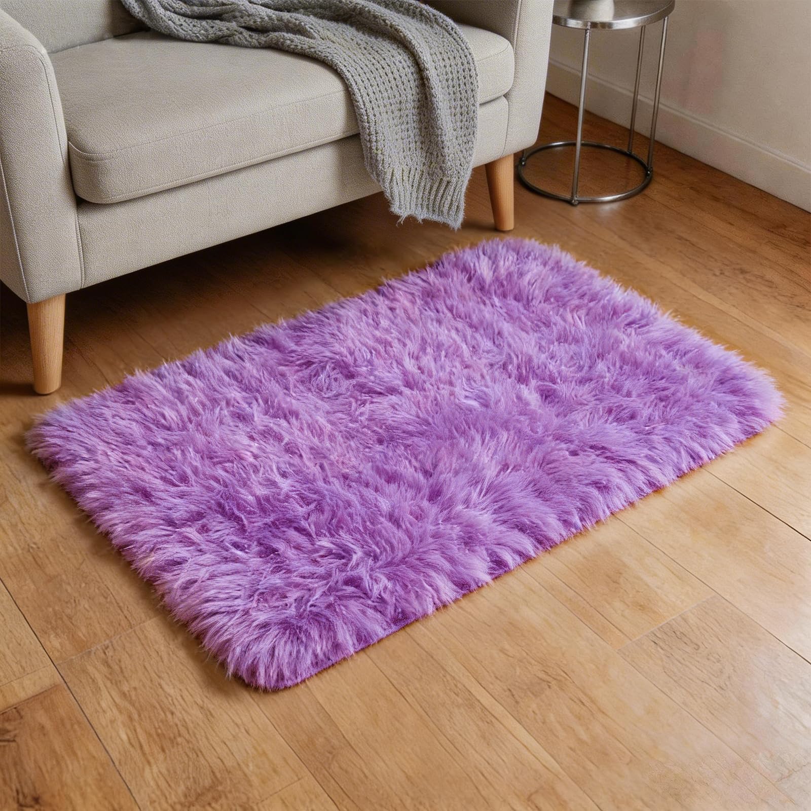 sourcing map Small Fluffy Rug, 40 x 60cm Fluffy Carpet Mat Small Area Rug Soft Runner Shaggy Washable for Bedroom Bathroom Car Dorm Locker Photography Props Background Decoration, Light Purple