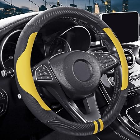 Coprivolante Universale In Pelle Nappa – Design Scozzese 38 Cm – Antiscivolo E Traspirante – Per Auto – Nero