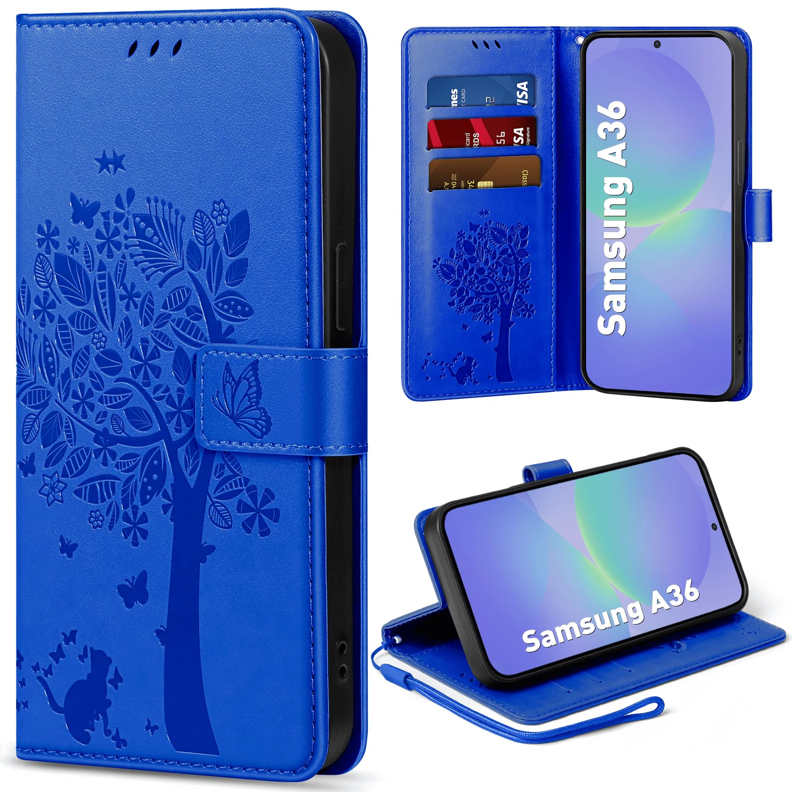 EASDNB Handyhülle für Samsung Galaxy A36 5G Hülle, Flip Lederhülle Wallet Case mit [3 Kartenfächer] [Magnet] [Ständer] Premium Leder Prägung Schutzhülle Klapphülle für Samsung Galaxy A36, Royalblau