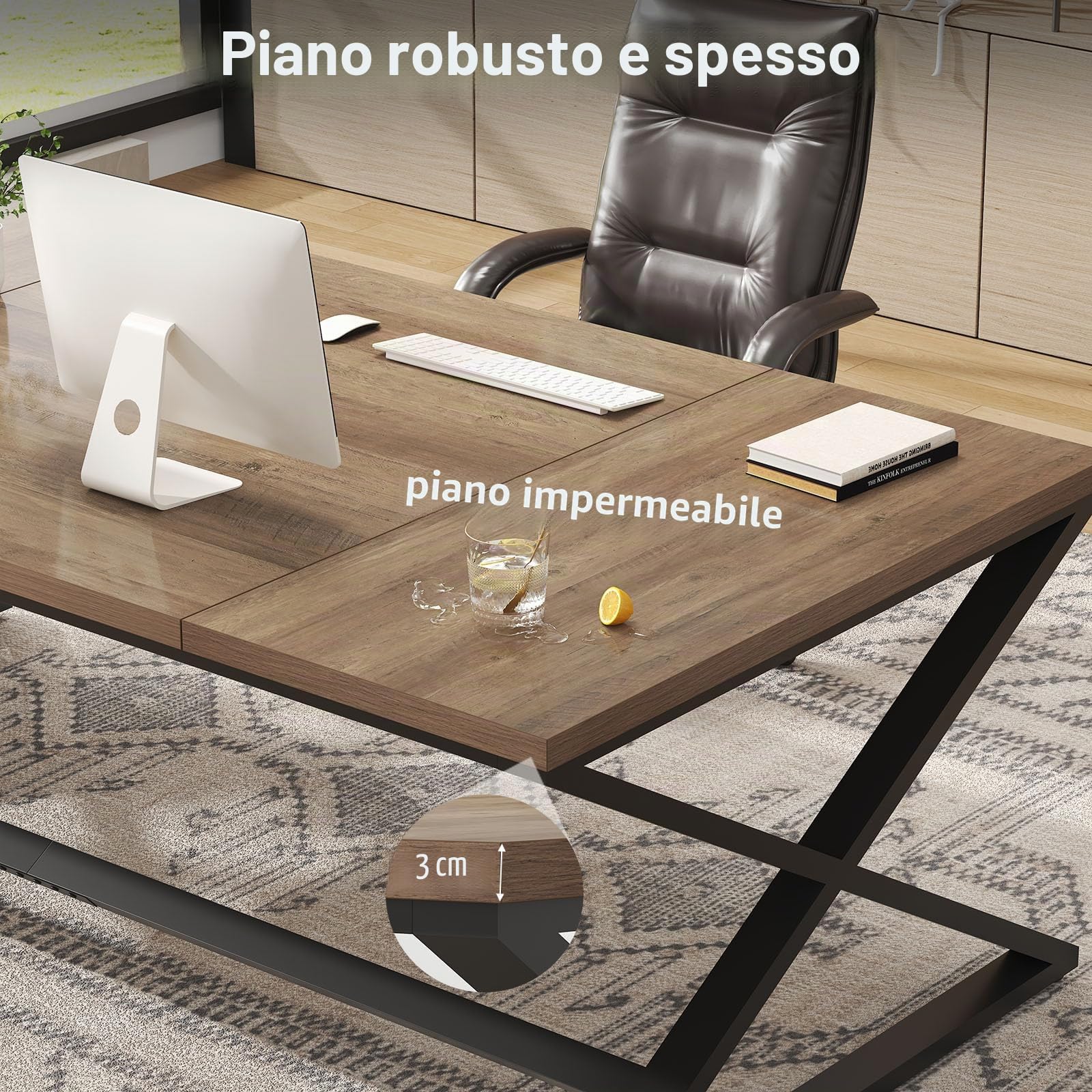 IBF Grande scrivania in legno per computer, scrivania per ufficio a casa lunga 70 pollici per due persone, scrivania esecutiva per lavoro rustico in camera da letto, postazione di lavoro