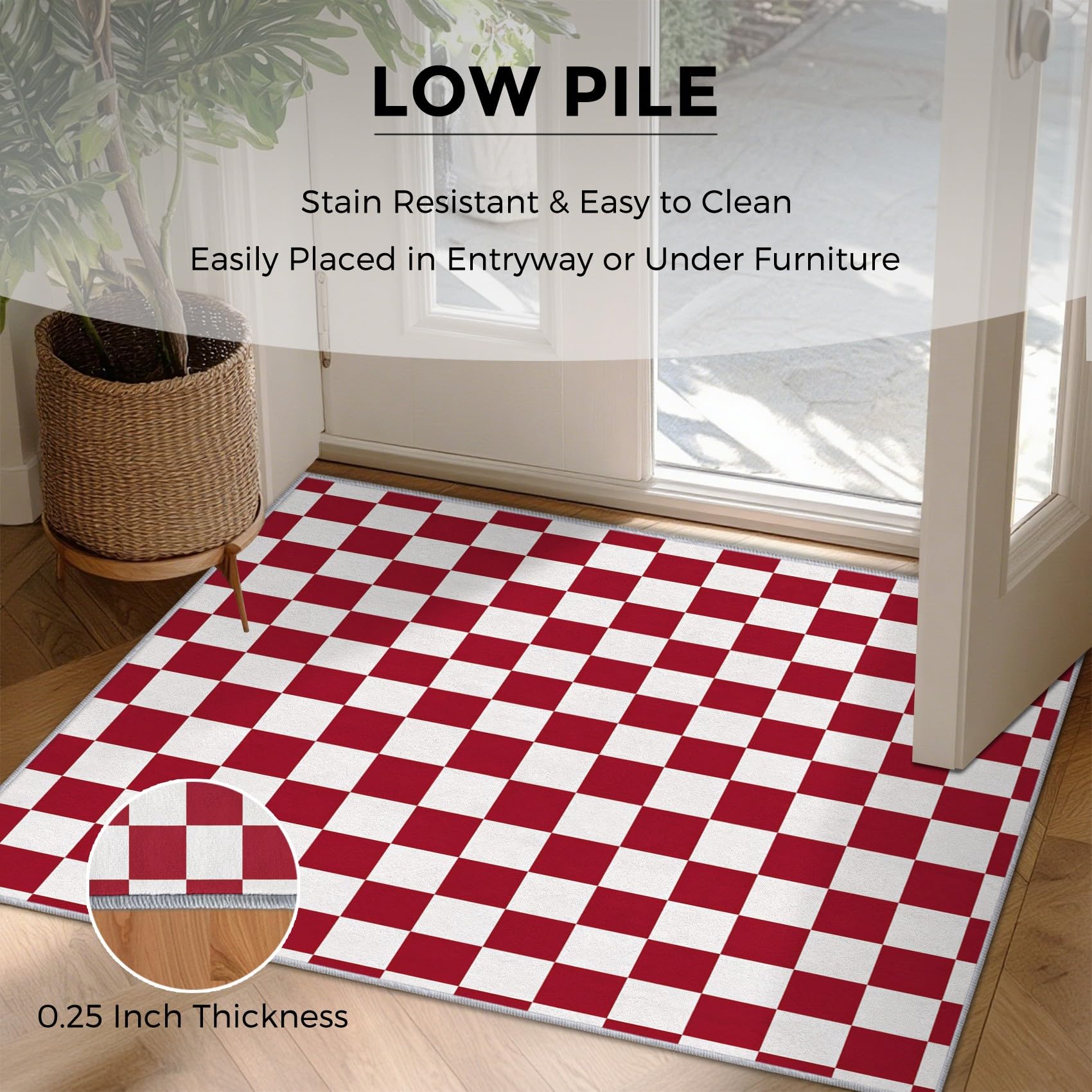 Générique Tapis Entree Interieur Damiers Rouge et Blanc, Petit Tapis Motif Moderne À Carreaux Chambre 60 x 90 cm, Antidérapant Lavable Doux à Poils Ras, Decoration Maison, Rouge Blanc O-fd16