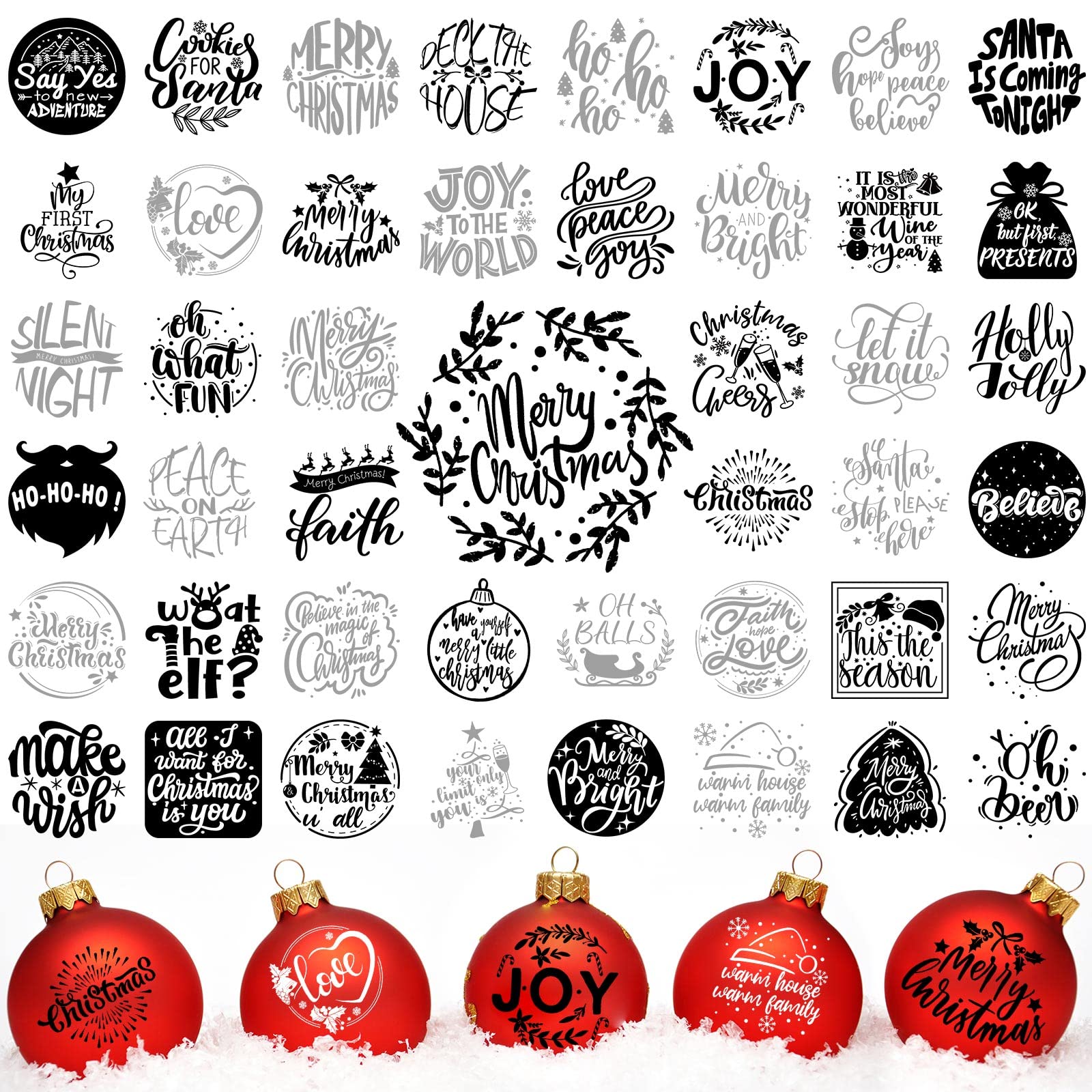 Amazon.com: 45 Pcs Christmas Words UV Decals for Christmas Ball Decor Inspired  Holiday Letter Greeting Sticker Waterproof Christmas Ornament Sticker for  Crafts Xmas Ball Bottle Decal Xmas Decoration : Home & Kitchen