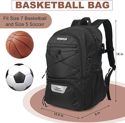 Miniatura 4 de GRANDUP Mochila de baloncesto con compartimento para pelotas y zapatos, apto para voleibol, fútbol, natación, gimnasio, viajes y escuela, bolsas de