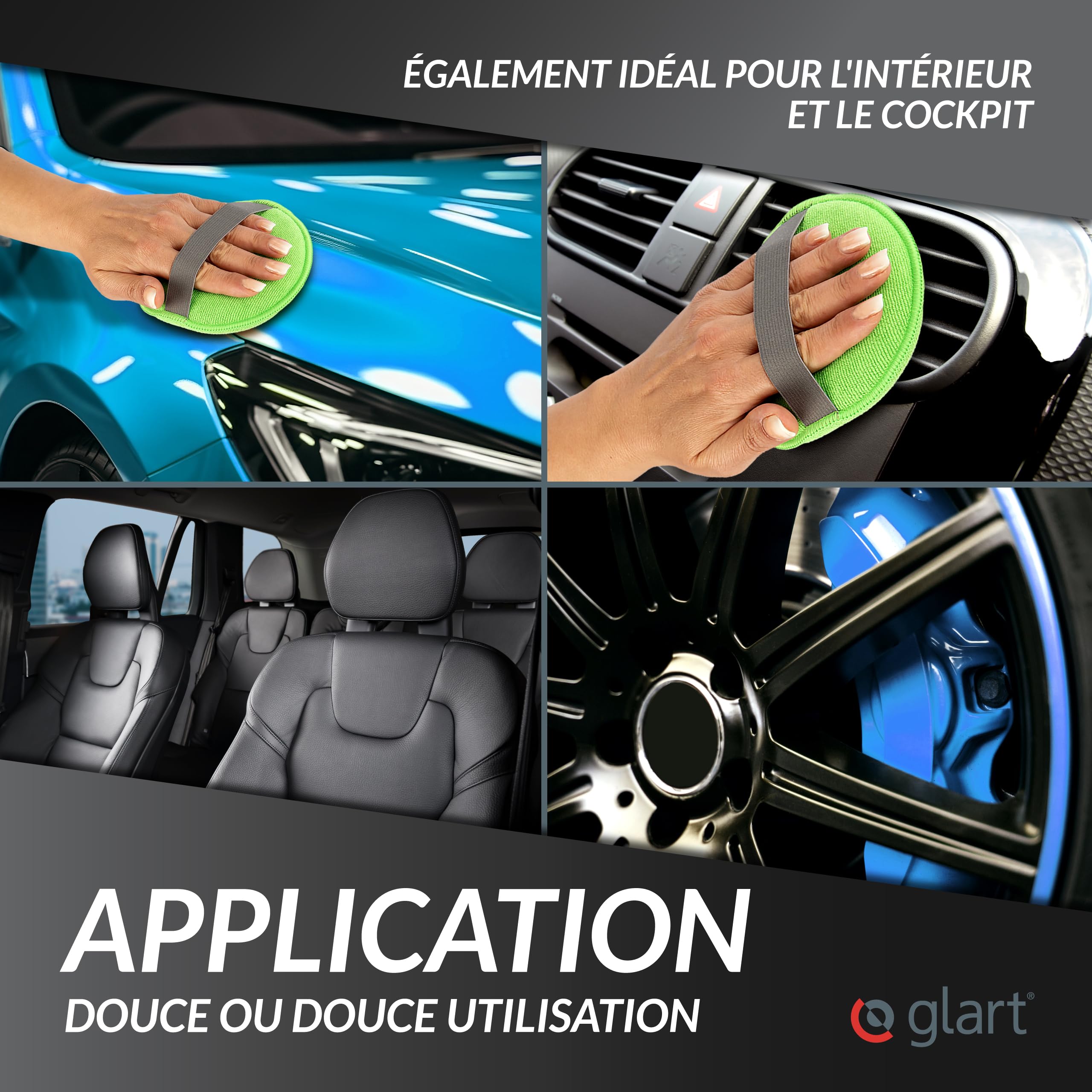 Glart 43PP Set pads polissage microfibre – 3 pièces 130×25 mm – pour polish, cire, nettoyant laque, scellant – application manuelle entretien auto intérieur/extérieur – lavable et réutilisable - 5