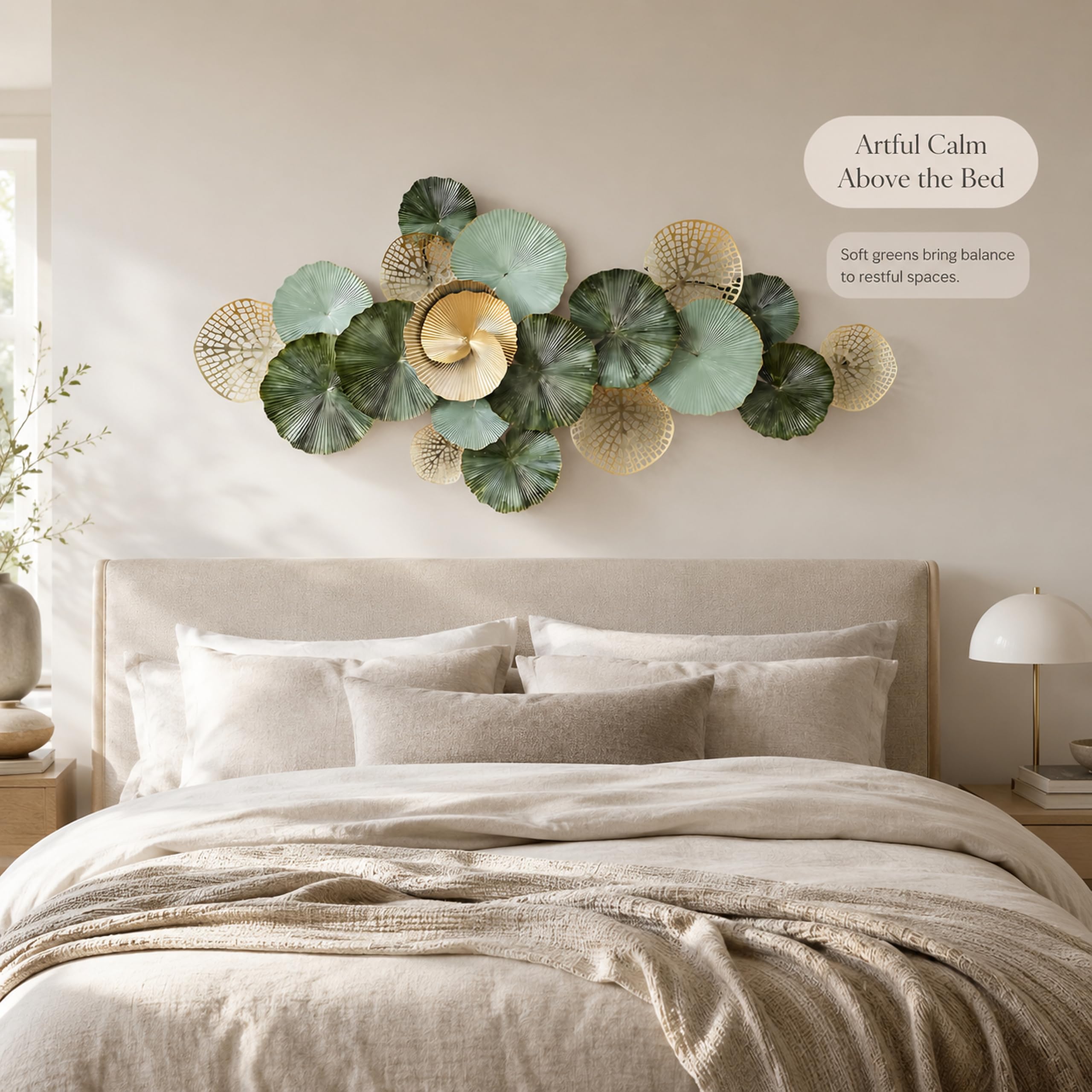 Decoración de Pared,Diseño Botánico Metálica Hecha a Mano | Limpieza Sencilla,Montaje Vertical y Horizontal,Adornos Pared para Salón Dormitorio Oficina - 150CM