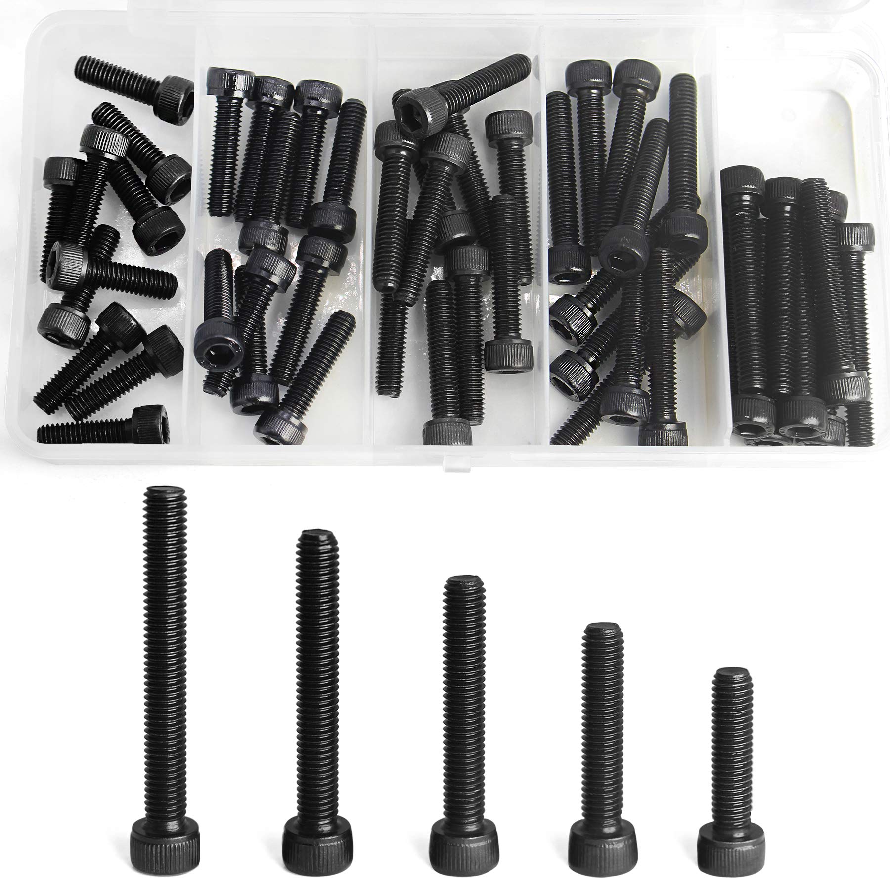 M6 x 20mm 25mm 30mm 35mm 40mm Hex Socket Head Cap Screws Bolts, 12.9 Grade Alloy Steel, Black Oxide Finish, Fully Threaded, Metric Allen Hex Drive, Assortment Kit 50PCS