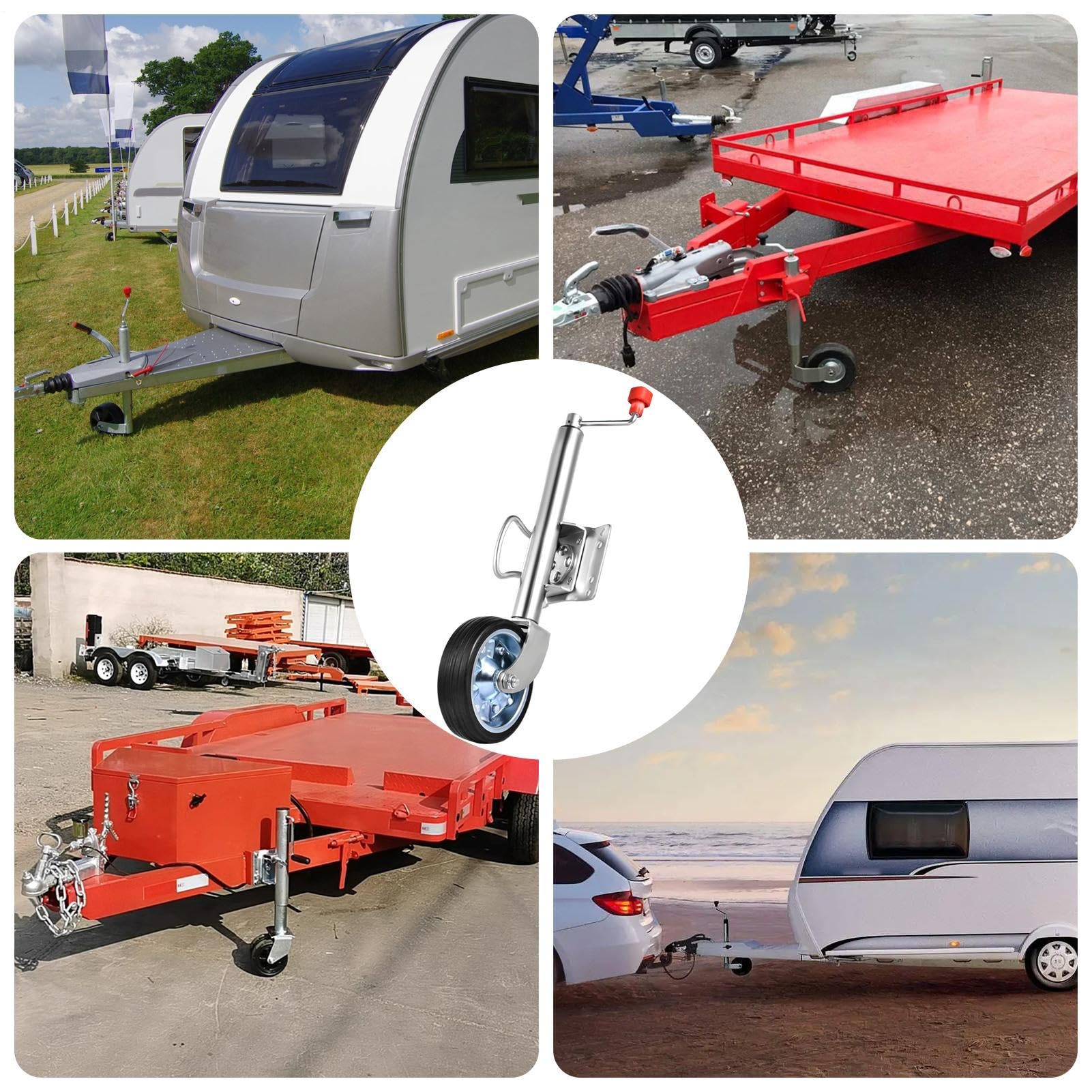 Cric de remorque pivotant, roue en caoutchouc plein pour remorque de bateau, 680 kg, pour camping-car, bateau