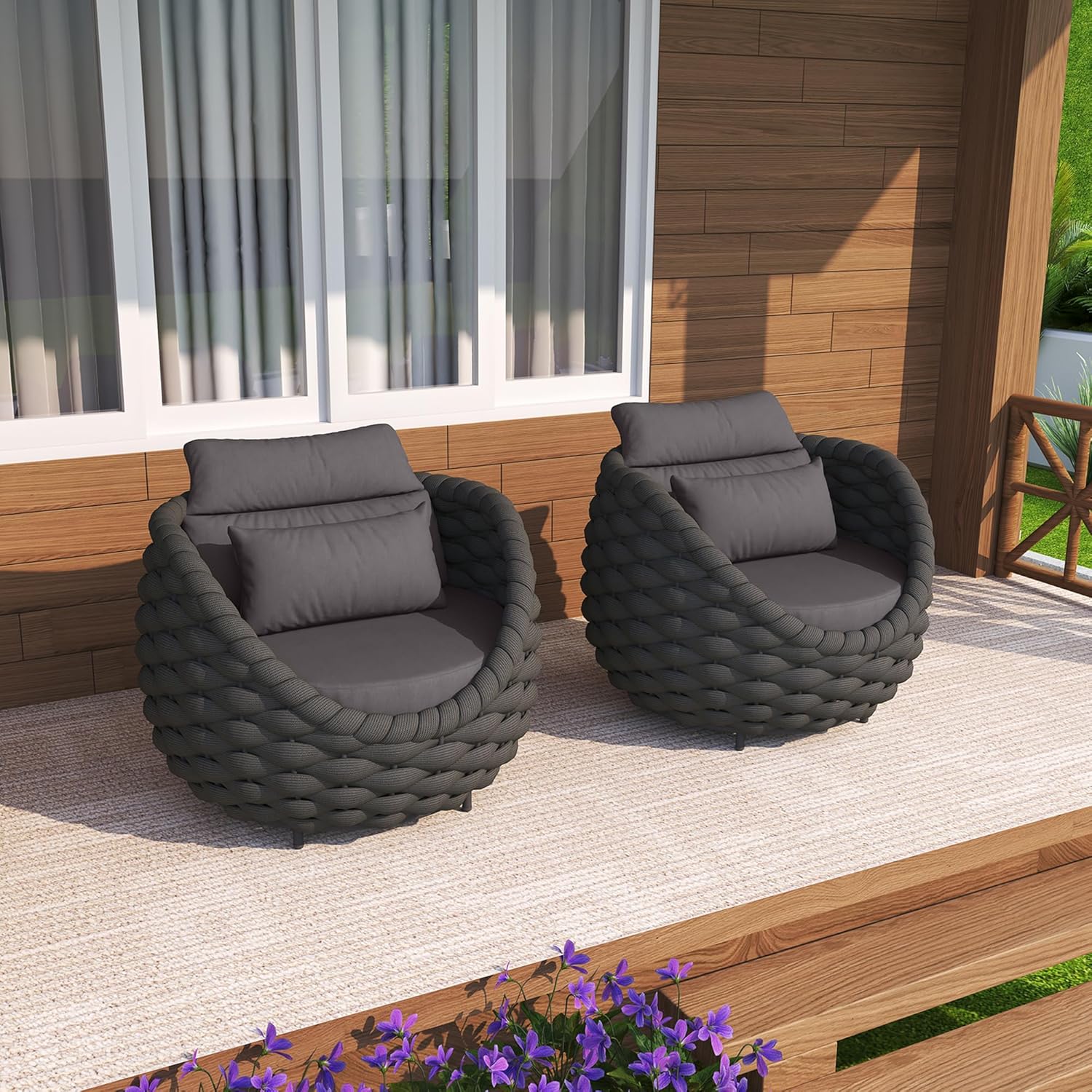 TWT 2 Pieces Patio Furniture Aluminum Armchair, AllWeather