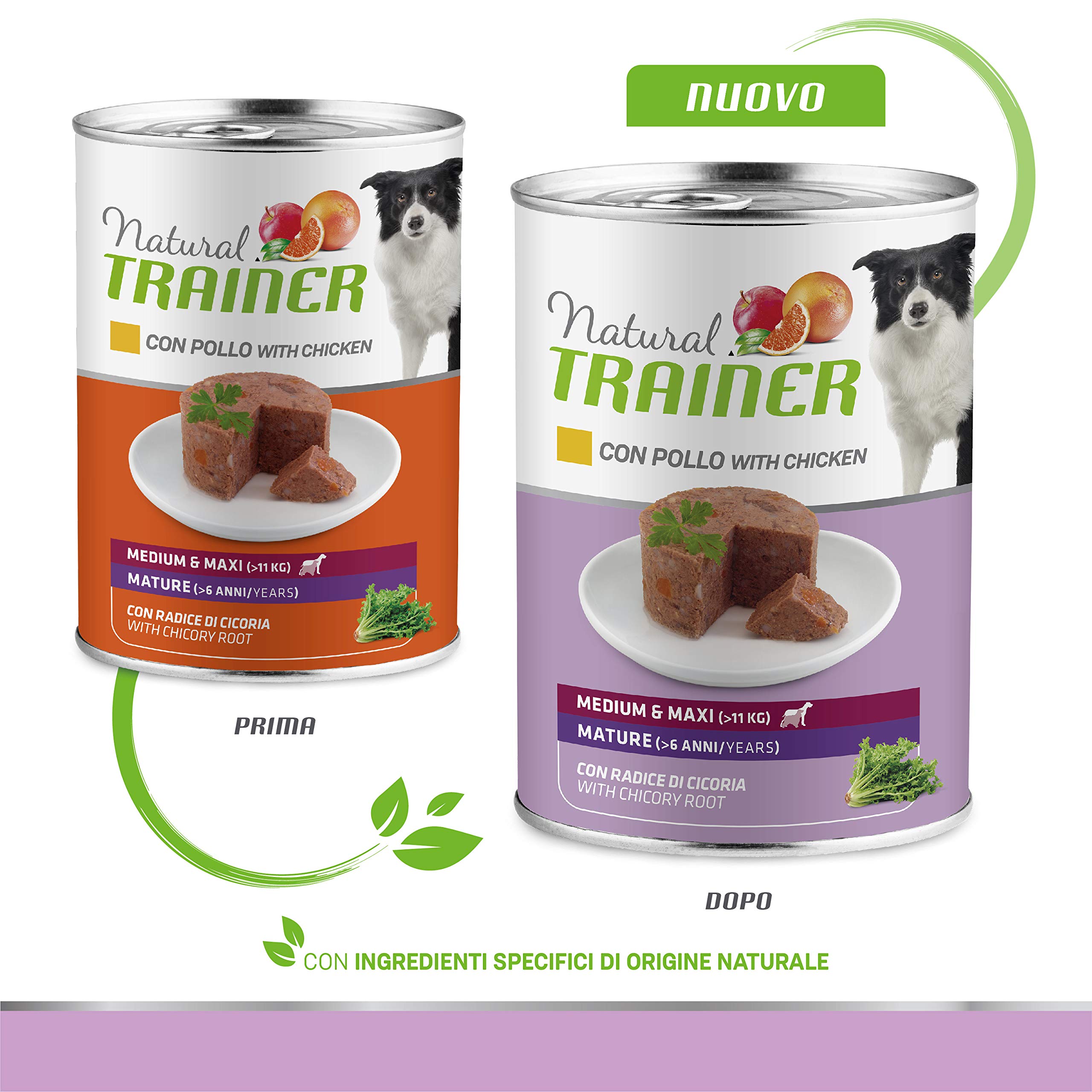 Natural Trainer Medium-Maxi Maturity - Cibo Umido per Cani con Pollo 12 x 400 g