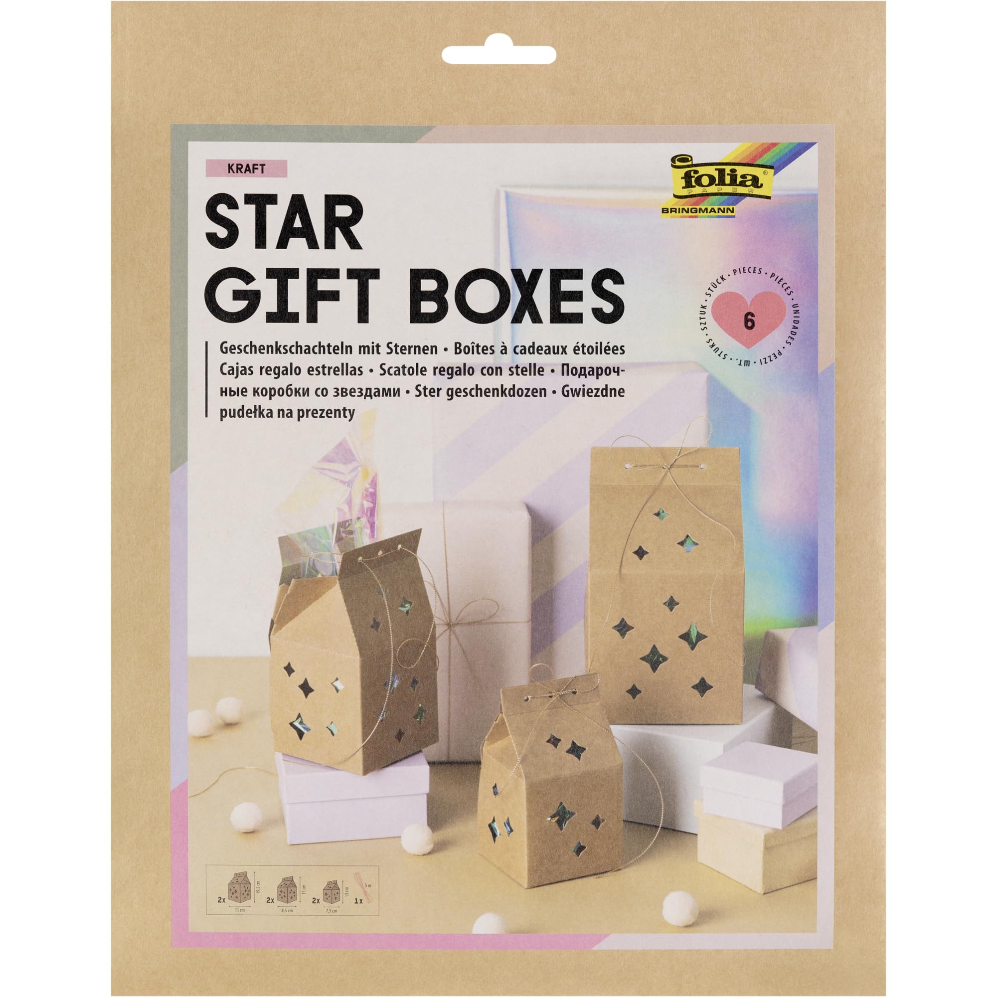 folia 972 – Stern-Geschenkboxen aus Kraftpapier (6er-Set)