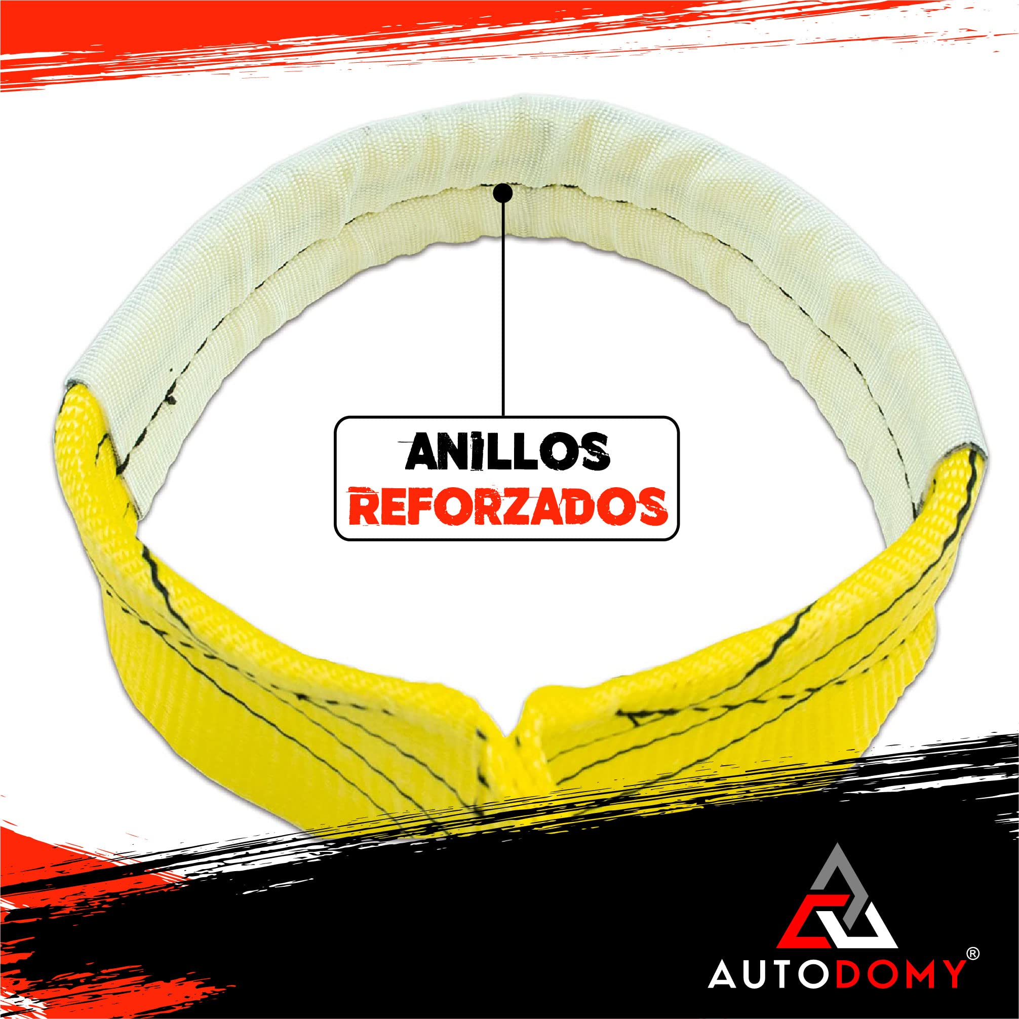Autodomy Eslingas 4x4 Rescate 3 Metros | Resistencia a la Rotura 21 Ton (21.000Kg) | Eslingas de Arrastre con Costura Reforzada | Cuerda Rescate Coche, Furgoneta, Camión | Cuerda Remolcar Coche