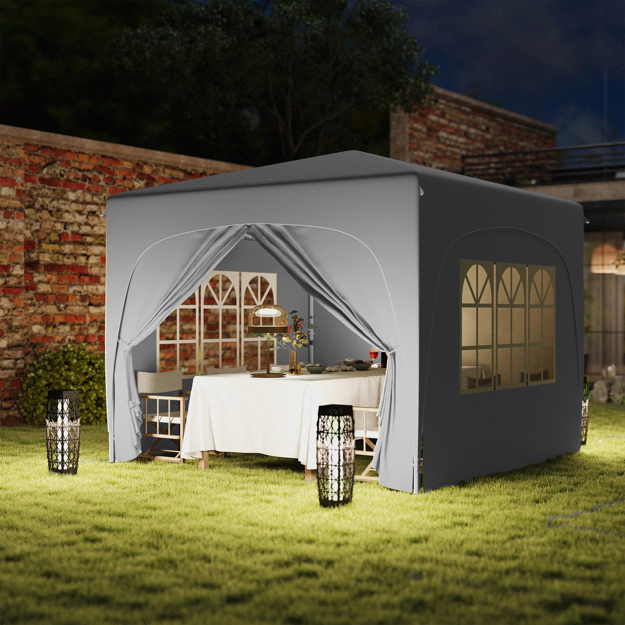 Outsunny Gazebo 3x3 m Pieghevole con Pareti a Rete, Altezza Regolabile e Anti-UV, Gazebo da Giardino Pop Up, Tende per Eventi e Tendoni, Tenda per Giardino, Feste, Campeggio, Grigio Chiaro