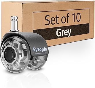 Sytopia Office Chair Wheels Replacement Set of 10, 11x22mm Pin Office Chair Castors for Hardwood Floor, Carpet, Smooth and Silent Gliding, Safe for All Floors (Grey, Not Compatiable with 1KEA)