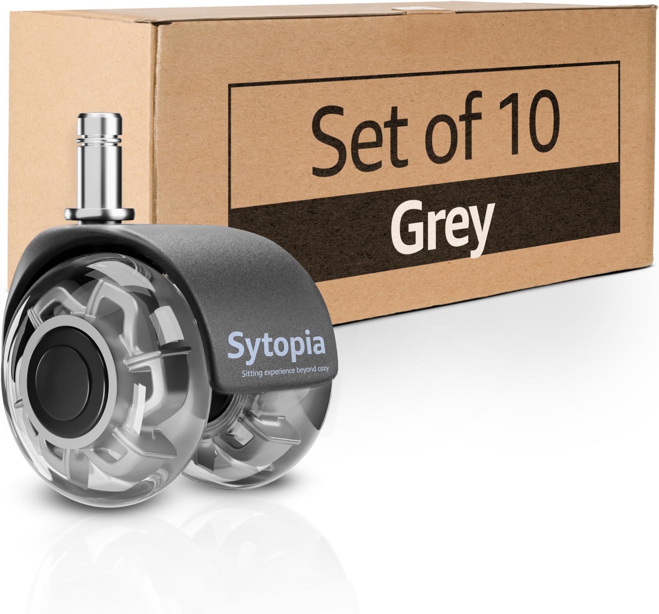 Sytopia Office Chair Wheels Replacement Set of 10, 11x22mm Pin Office Chair Castors for Hardwood Floor, Carpet, Smooth and Silent Gliding, Safe for All Floors (Grey, Not Compatiable with 1KEA)