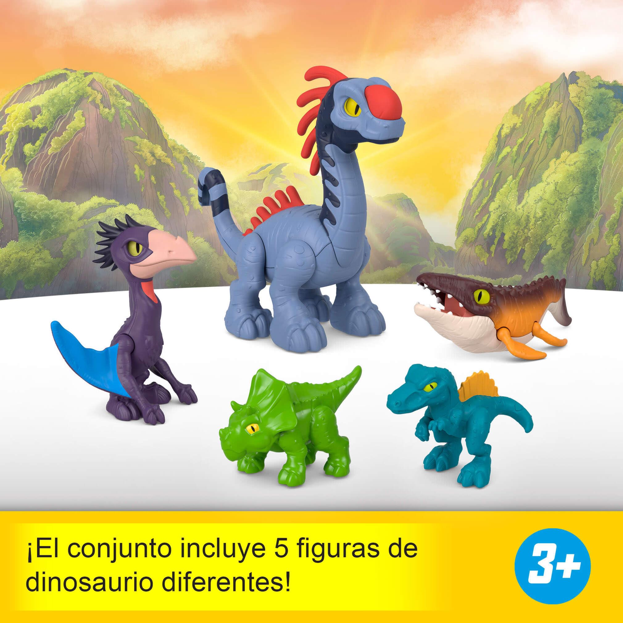 Set De Acción Jurassic World El Renacer De Fisher-Price Imaginext, Incluye 5 Dinosaurios Y Figura Humana De 7,6 Cm Con Lanzador Y Accesorios