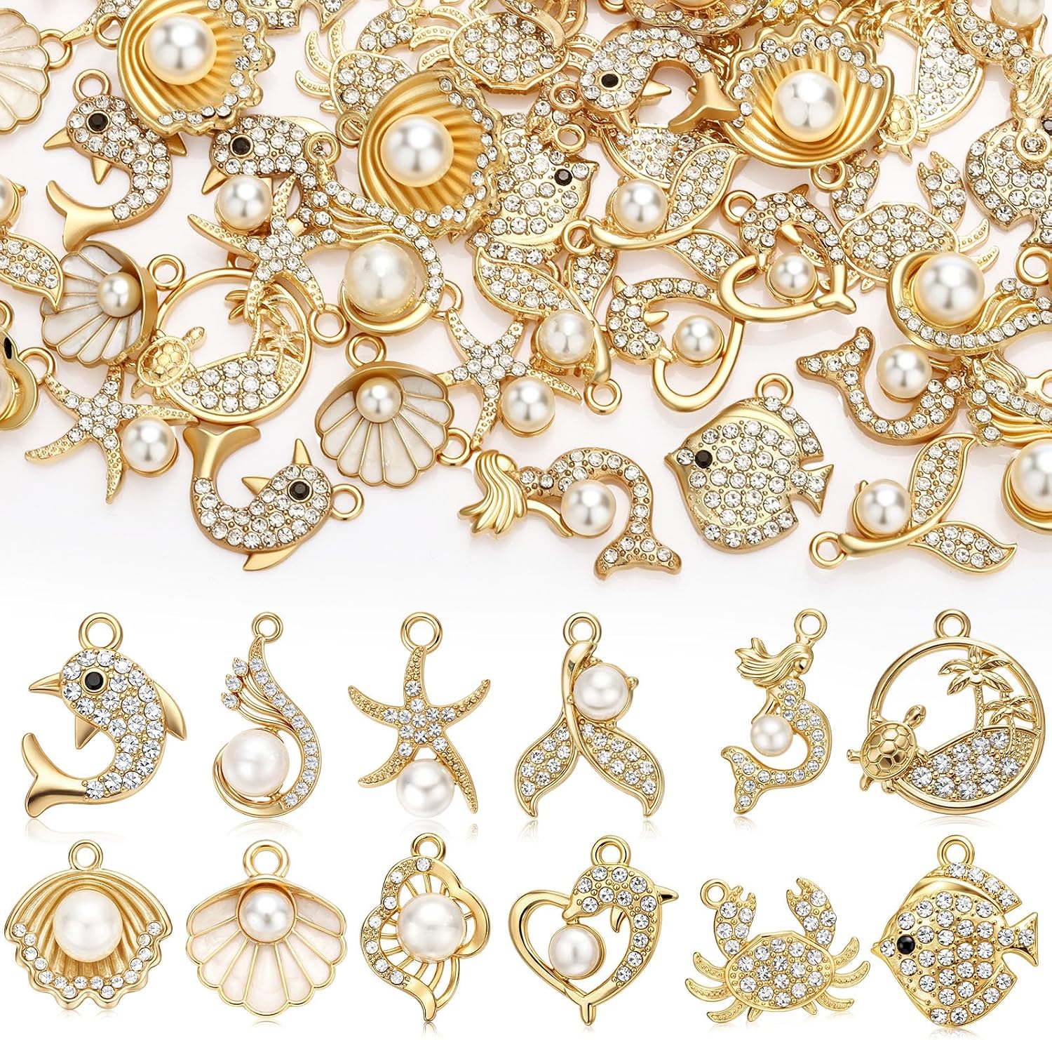 Landical 48 Pcs Gold Summer Charms for Jewelry Making Assorted Gold Jewelry Pendants for Bracelet Necklace Earring DIY Craft Making Supplies