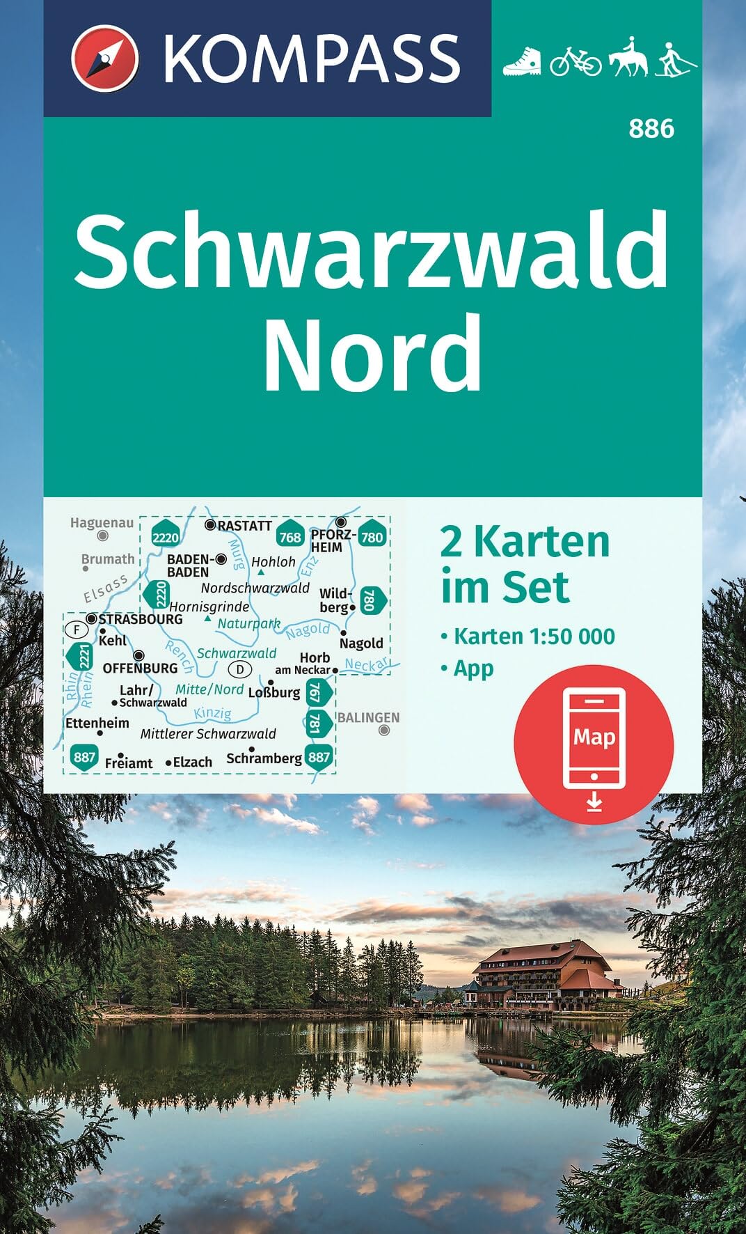 Schwarzwald Nord WK2S 886: Set van 2 wandelkaarten Schaal 1 : 50.000 (Kompass Wanderkarten)