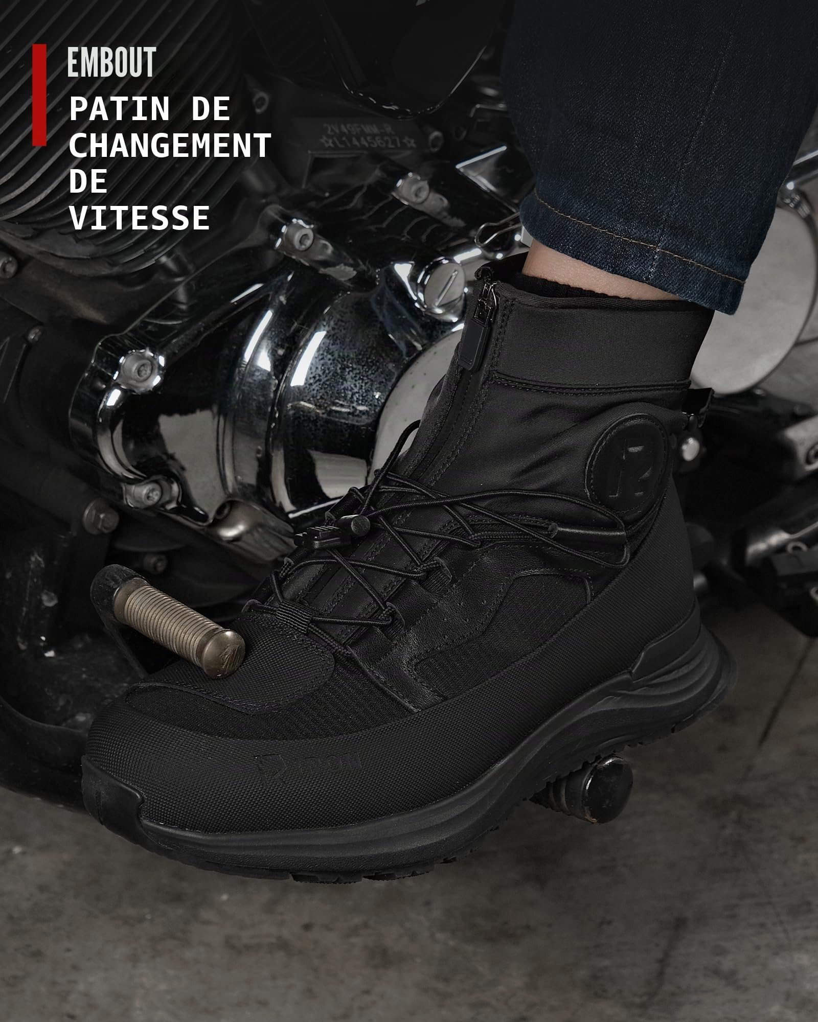 IRON JIA'S Chaussures Moto Homme été Bottes Motocross avec Fermeture éclair, Coussinet de Changement de Vitesse, Semelle Antidérapante