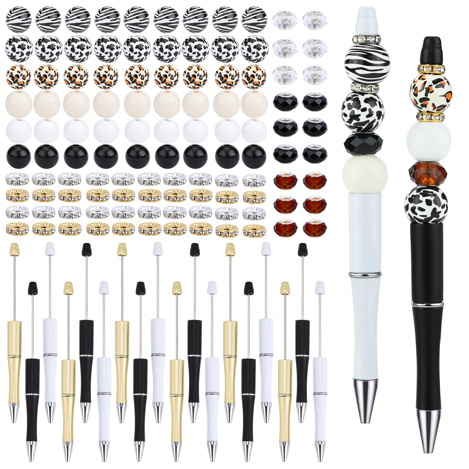HUAAPLEVLA 18pcs DIY Beadable Pens Bulk Pens for Beads Leopard Pattern Beaded Pen Kit for Students Teacher Office Supplies DIY Making Gifts(Classic Leopard)