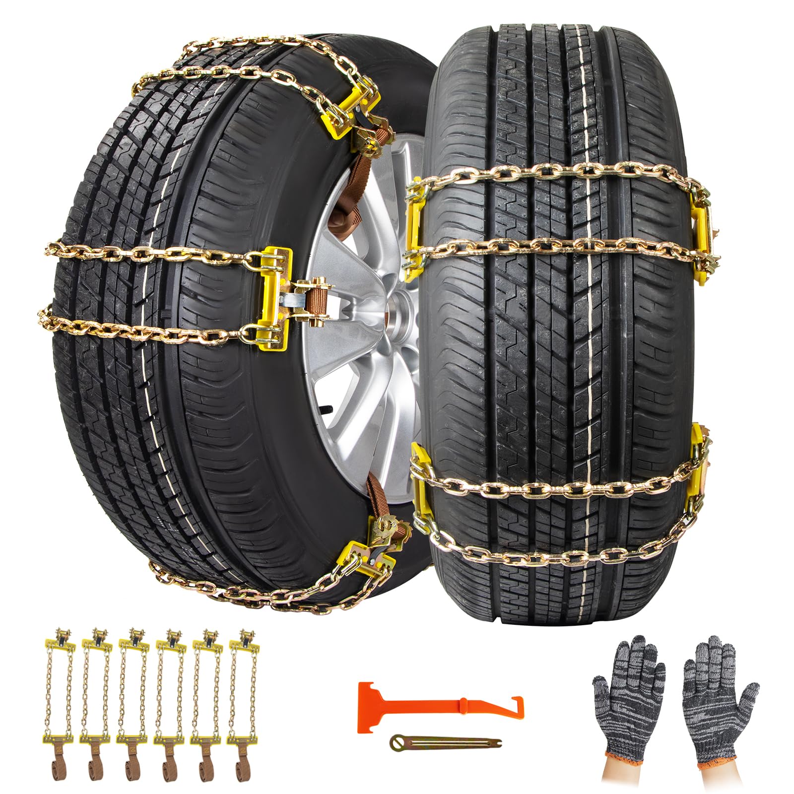 Ninonly Cadenas de Nieve para Coche 6 Piezas Universal Cadenas para Coche con Pala de Nieve de Plástico y Guantes Cadenas para Nieve Fácil de instalar para Automóviles SUV Ancho Neumático 165-265mm
