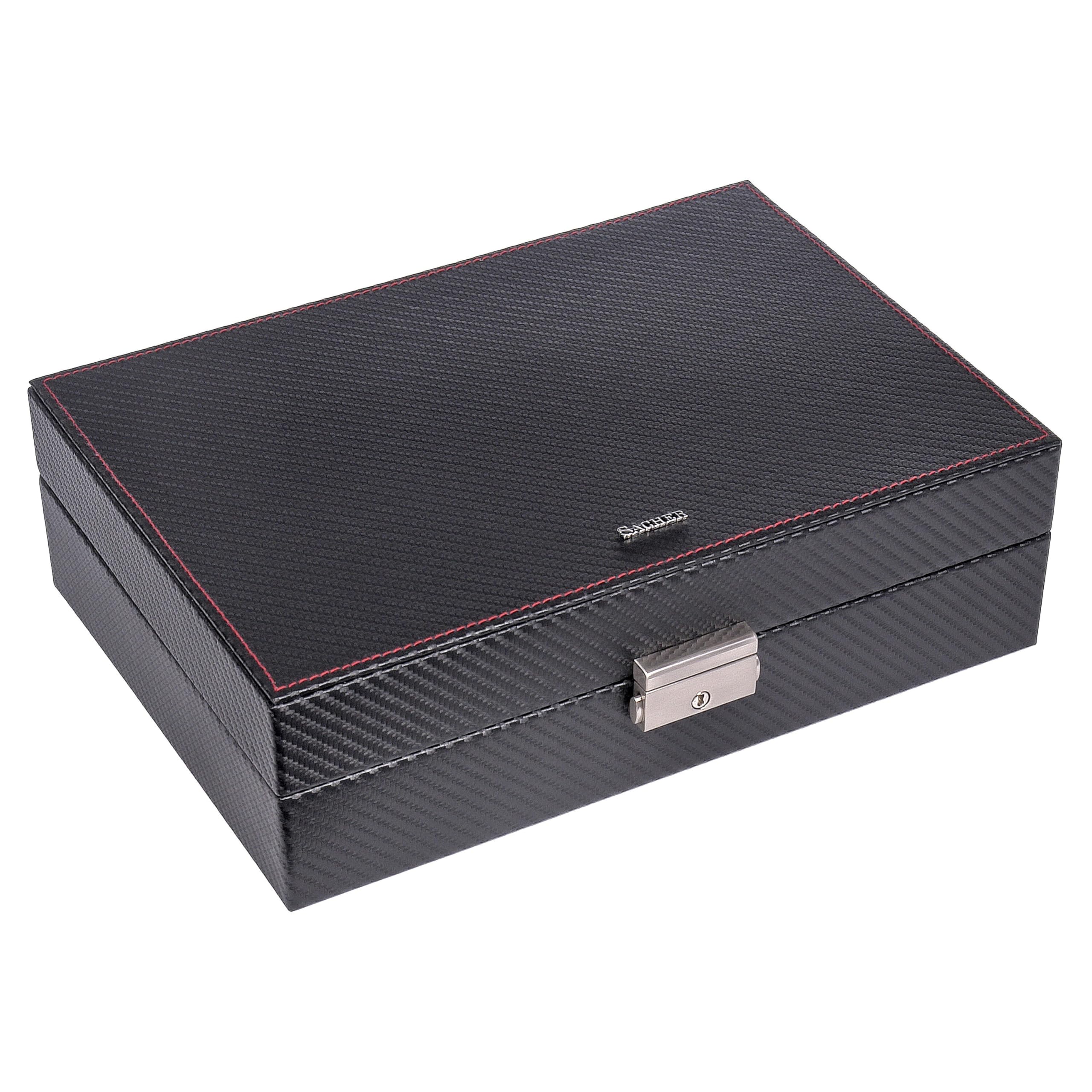 SACHER Estuche para 10 relojes carvon/negro (piel)