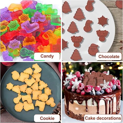 Miniatura 4 de Moldes de caramelo de gomitas de Navidad, 2 moldes de silicona de 60 cavidades para gomitas de bricolaje, dulces, chocolate, gelatina, galletas