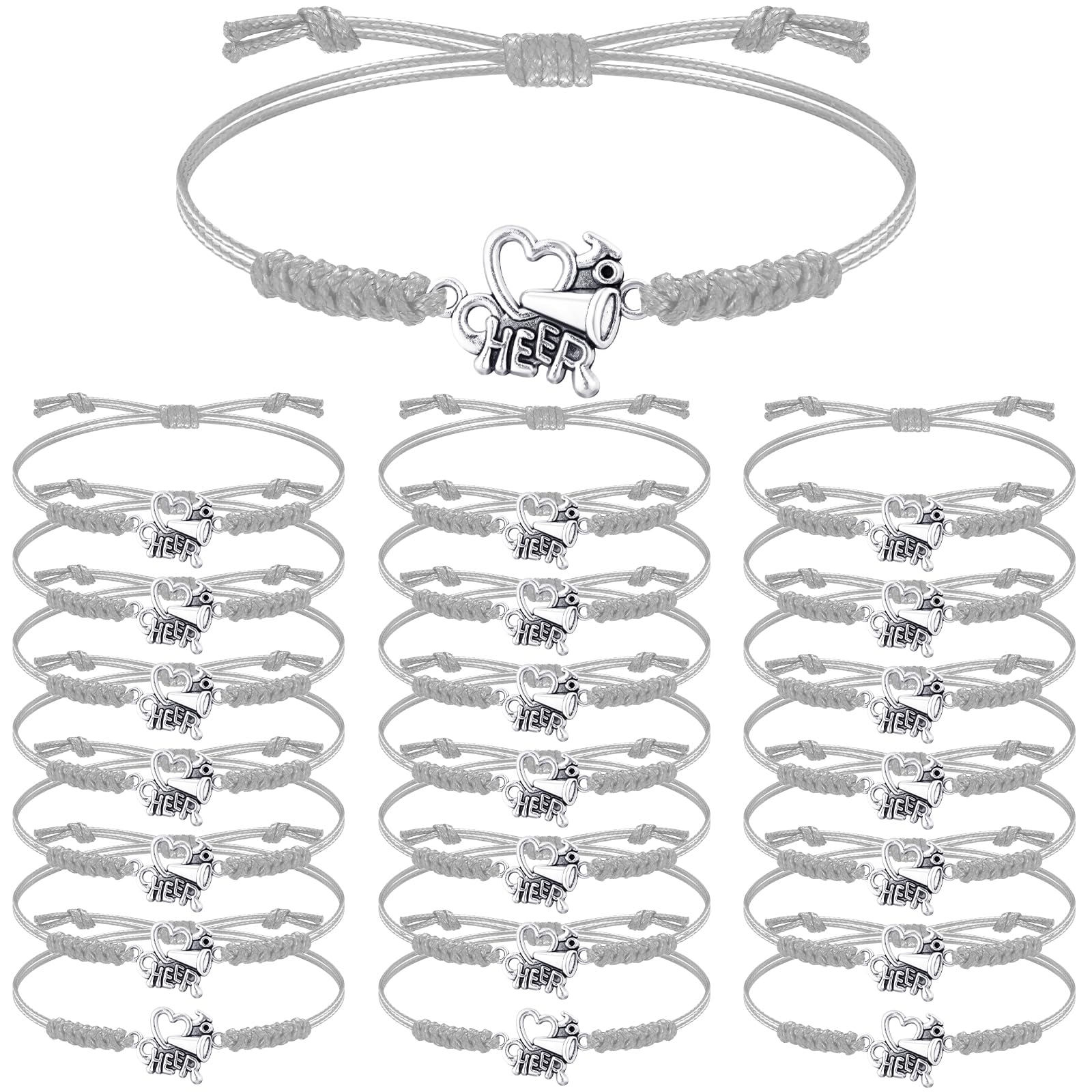 Rtteri 20 Pcs Cheerleader Gifts Cheer Bracelet Girls Charm Bracelet Adjustable Cheerleader Gifts For Cheer Team Jewelry Accessories Bulk