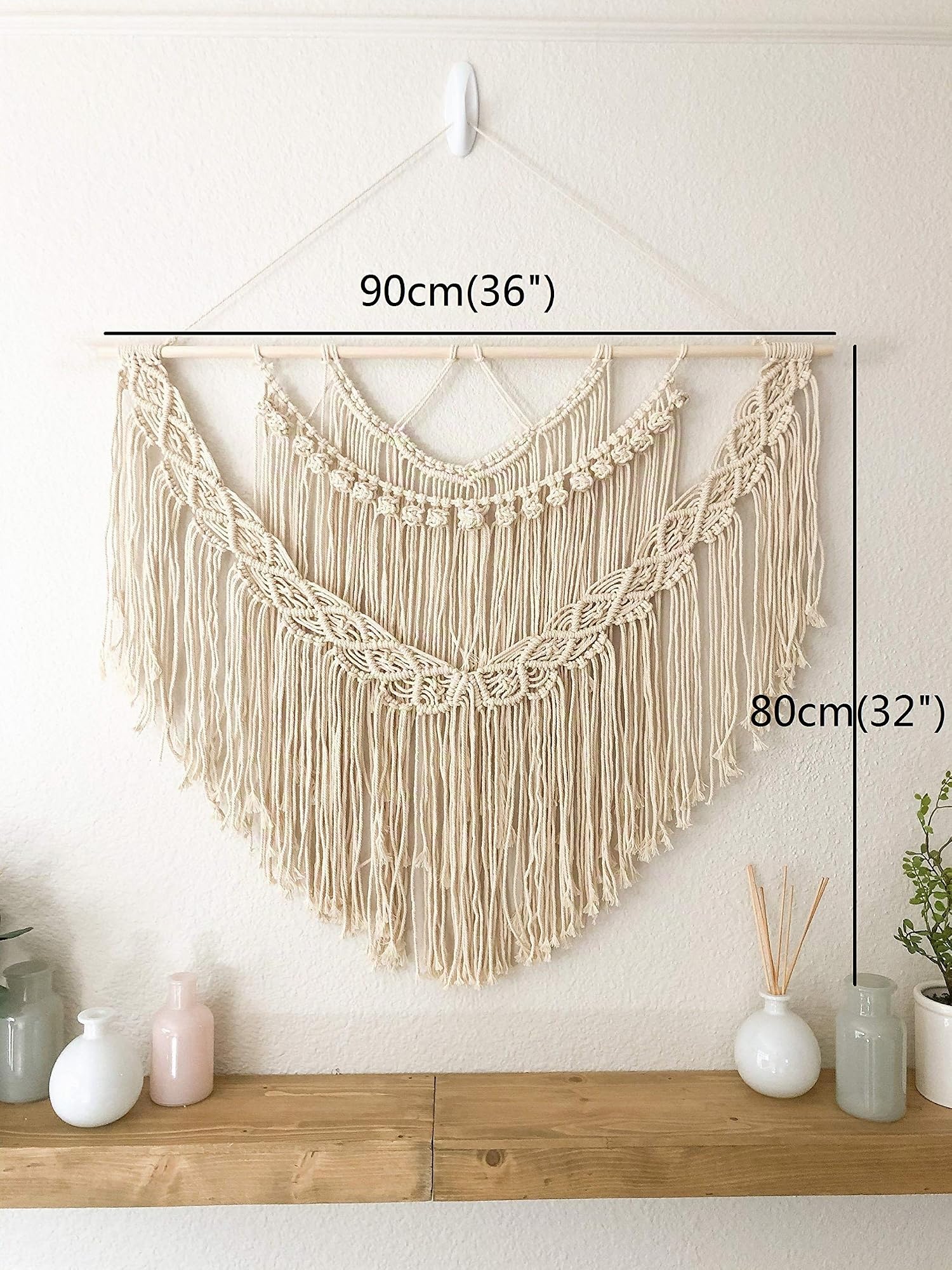 JKJND Gran Pared Colgante Macrame por Encima de la Cabecera Beige Macrame Tapiz Hecho a Mano Paredes Bohemias Decoración Boda Telón de Fondo, 90cm (Anchura) X 80cm (Longitud) (Beige)