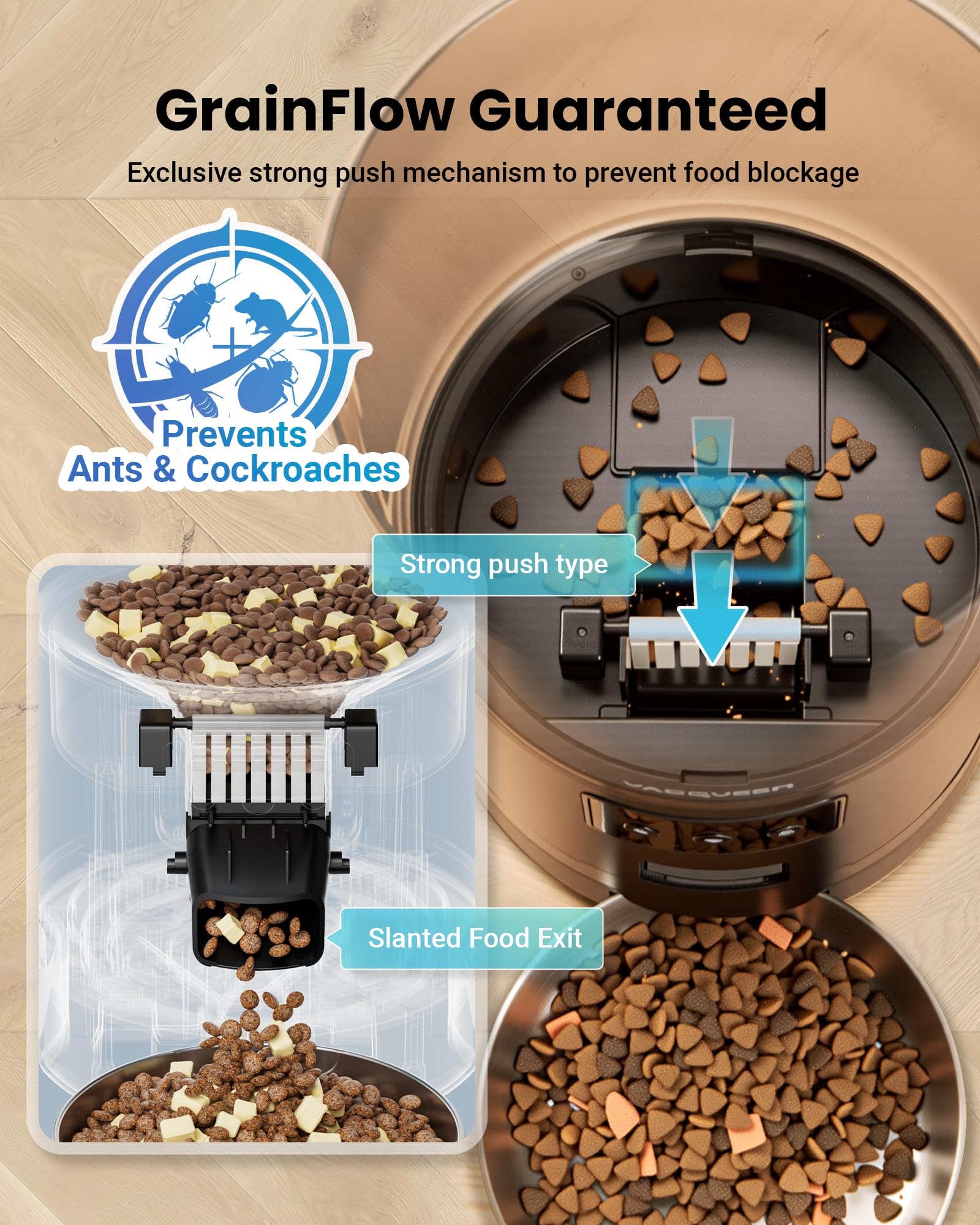 Automatic Cat Feeder for 3 Cats, 6L/25 Cups Smart WiFi Pet Feeder, Strong Anti-Jam System, Dual-Effect Desiccant Cat Food Dispenser, with 10S Voice Recorder for Cats and Small Dog(Black)