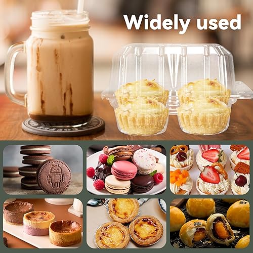 Miniatura 4 de Paquete de 20 cajas de plástico transparente para cupcakes de 4 compartimentos, soportes para cupcakes de 4 cavidades, recipientes transparentes
