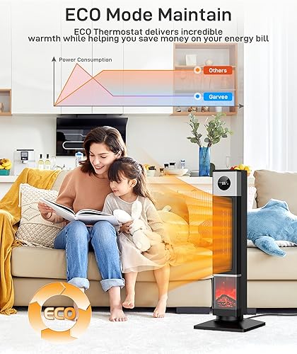 Miniatura 3 de Garvee Calentador de espacio de 33 pulgadas para habitaciones grandes, calentador de cerámica PTC de 1500 W con efecto de llama 3D, calienta 200